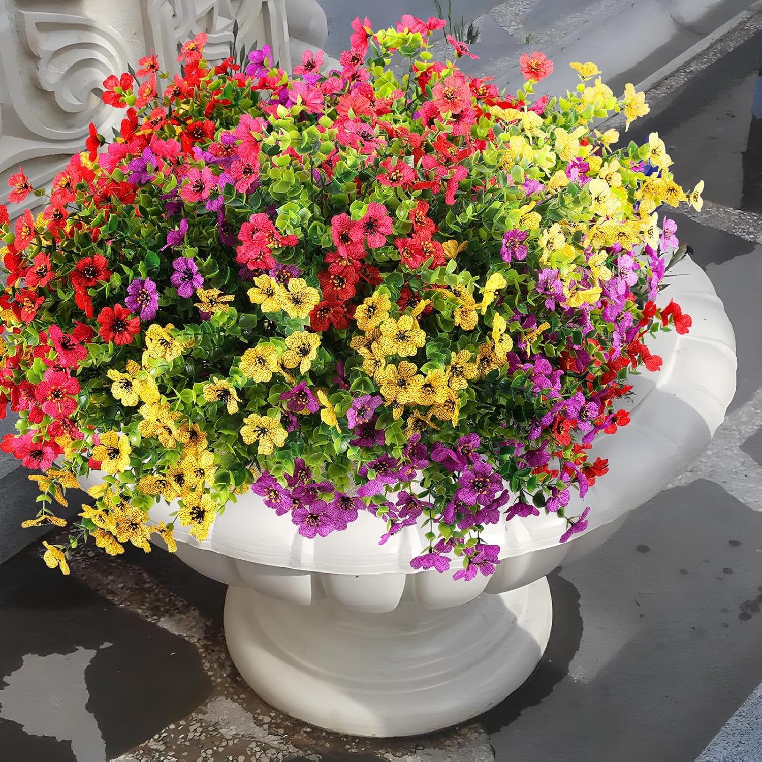 36 Bundles Artificial Flowers Outdoors UV Resistant Fake / Red, Purple, Yellow, Rose Red / Set of 36