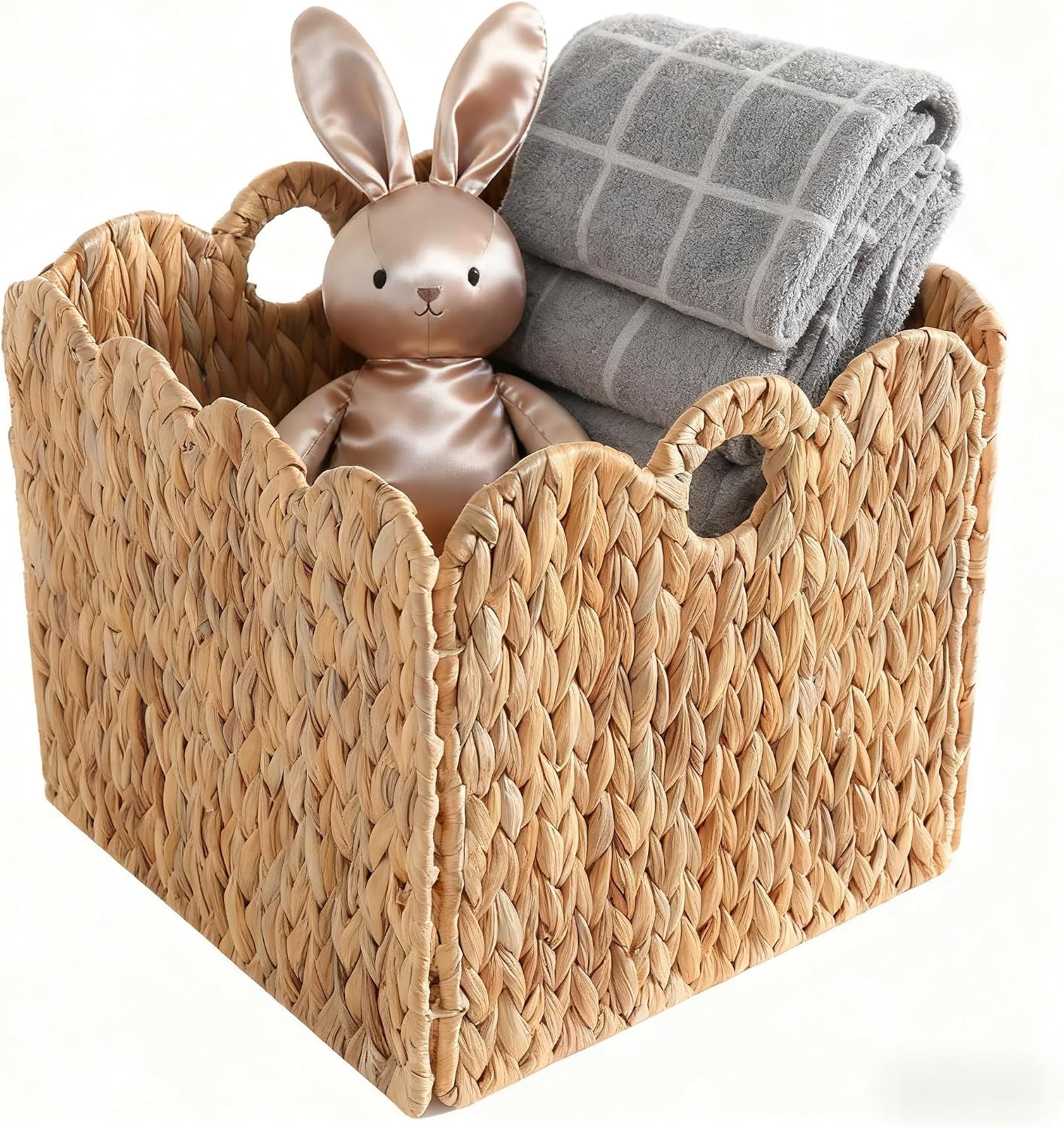 Scalloped Wicker Storage Cubes Basket / Light Beige / 12 x 12 x 12 / In&4-pack / Set of 4