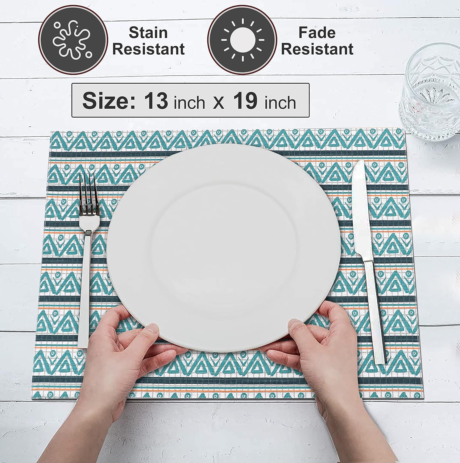 Ruvanti Placemats Set of 6, 100% Cotton Place Mats of 13"x19" – Kite | Heat, Stain resistant, Washable, Non-Slip