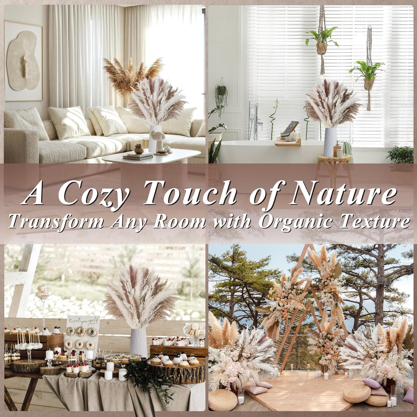 17" Natural Dried Flowers Pampas Grass Bouquet / White / Set of 85