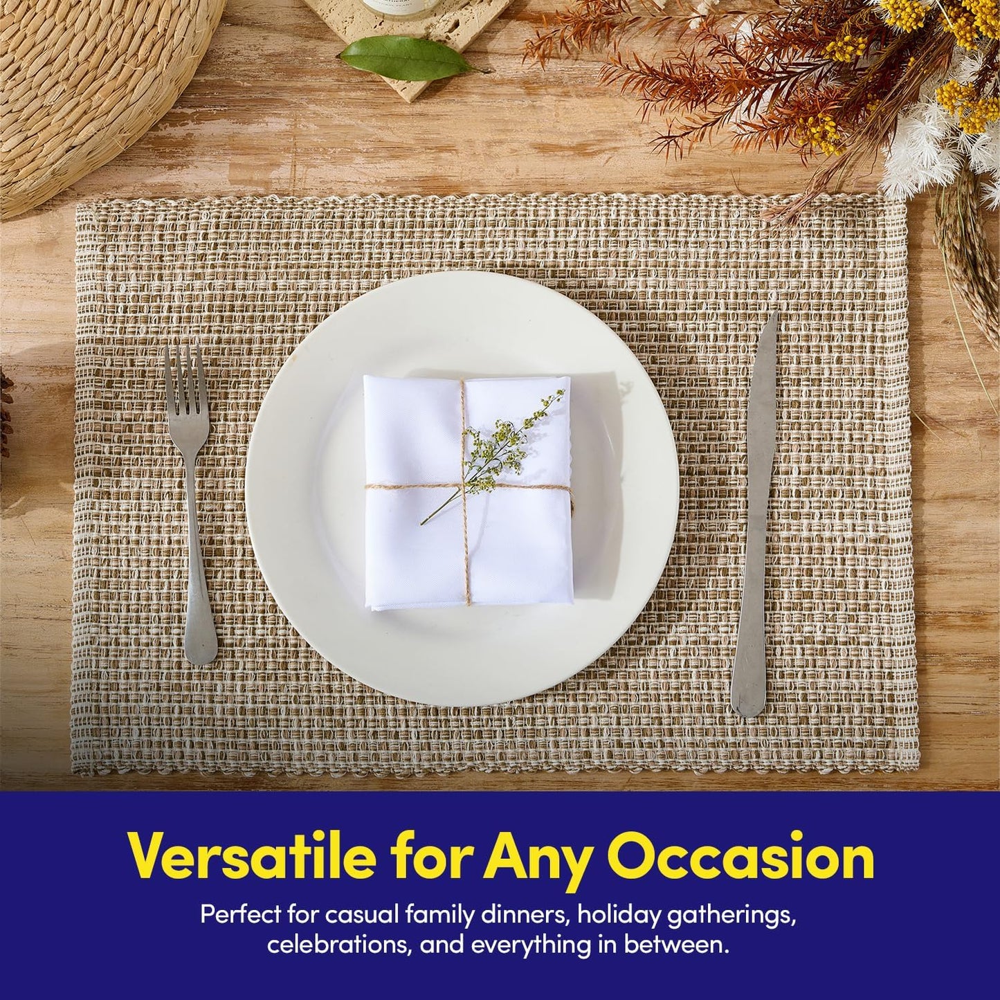 Sweet Home Collection 100% Cotton Placemats for Dining Room Rectangle Two Tone Woven Fabric 13" x 19" Soft Durable
