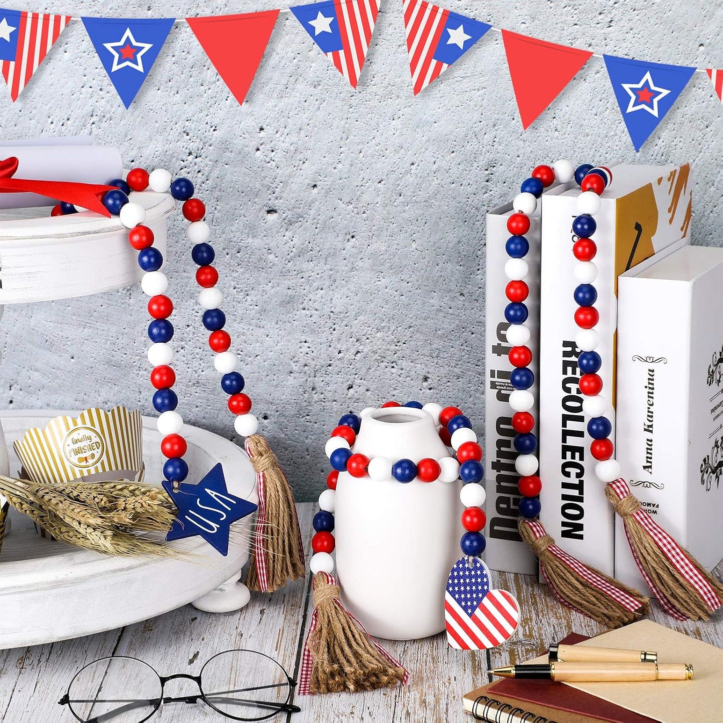 Independence Day Wood Bead Garland / Set of 3
