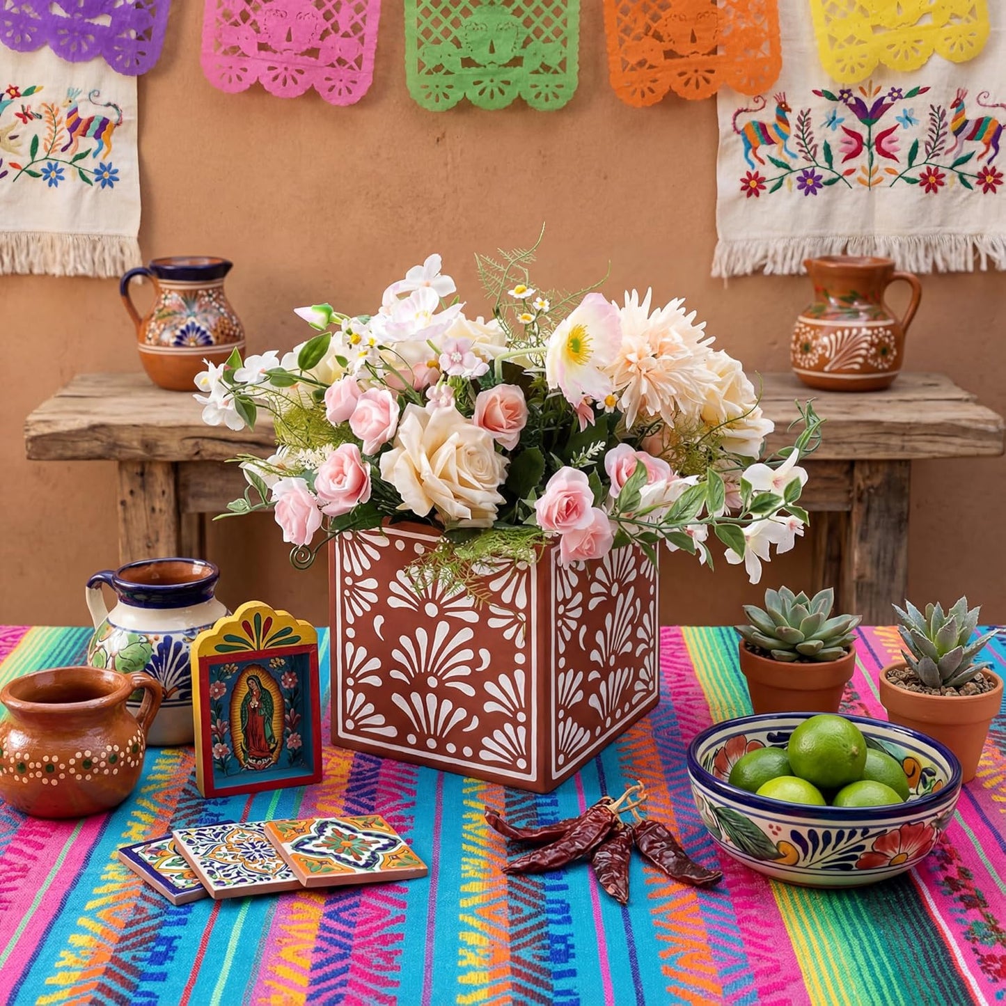 Platos De Barro Mexican Flower Boxes Mexicanos Cielito Lindo Party Centerpiece Decoration / Set of 6