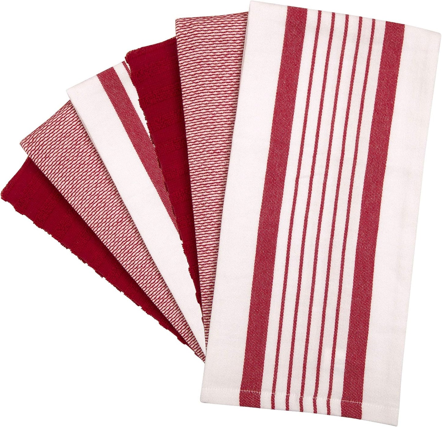 Premium Kitchen Towels 6 Pack 100% Cotton 20"x28" Dish Towels Red Striped | Large Flat & Terry Kitchen Linen Set with