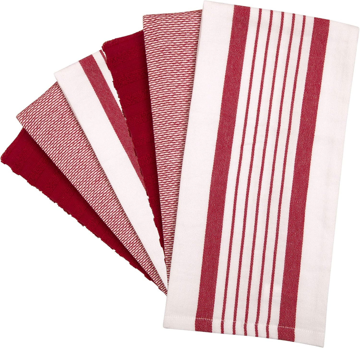 Premium Kitchen Towels 6 Pack 100% Cotton 20"x28" Dish Towels Red Striped | Large Flat & Terry Kitchen Linen Set with