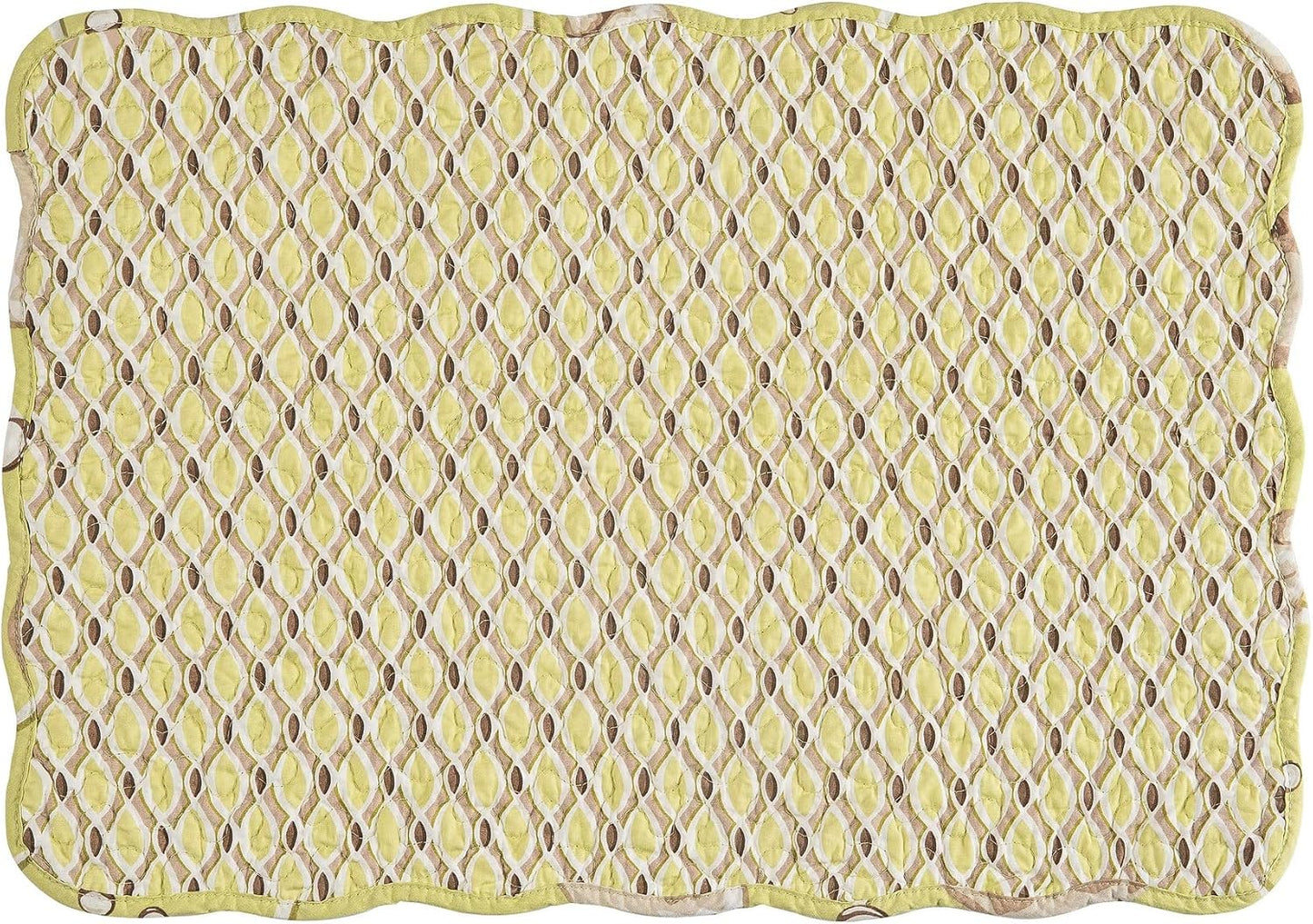 C&F Home Baker Cotton Quilted Reversible Machine Washable Green Seashell Vintage Design Placemat Set of 6 Scalloped