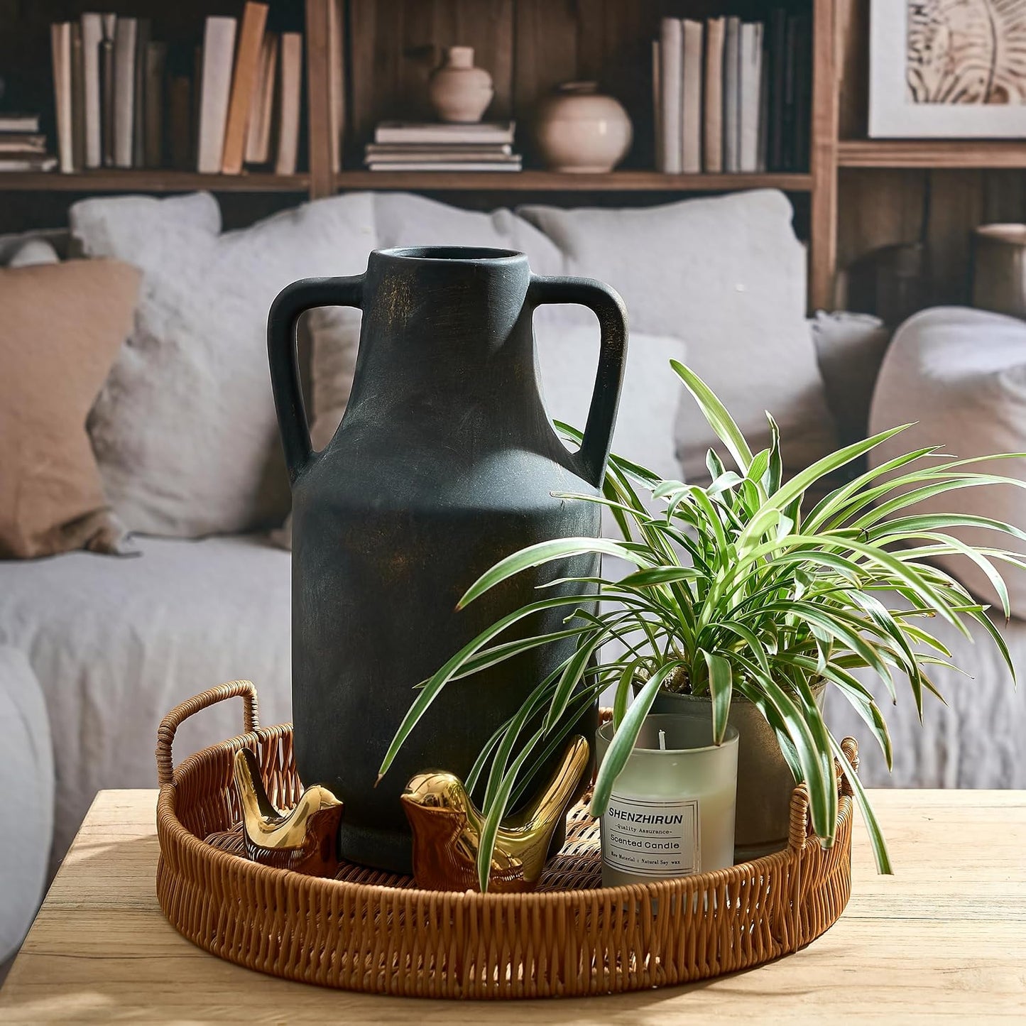 Ceramic Rustic Flower Vase / 112-black Bronze / 12 Inch