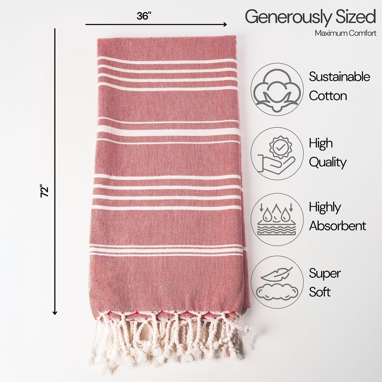 36"x72" 100% Cotton Sateen Weave Turkish Beach Towel 6 Pack (Multicolor) | Salt Earth Cotton Turkish Beach Towel Soft