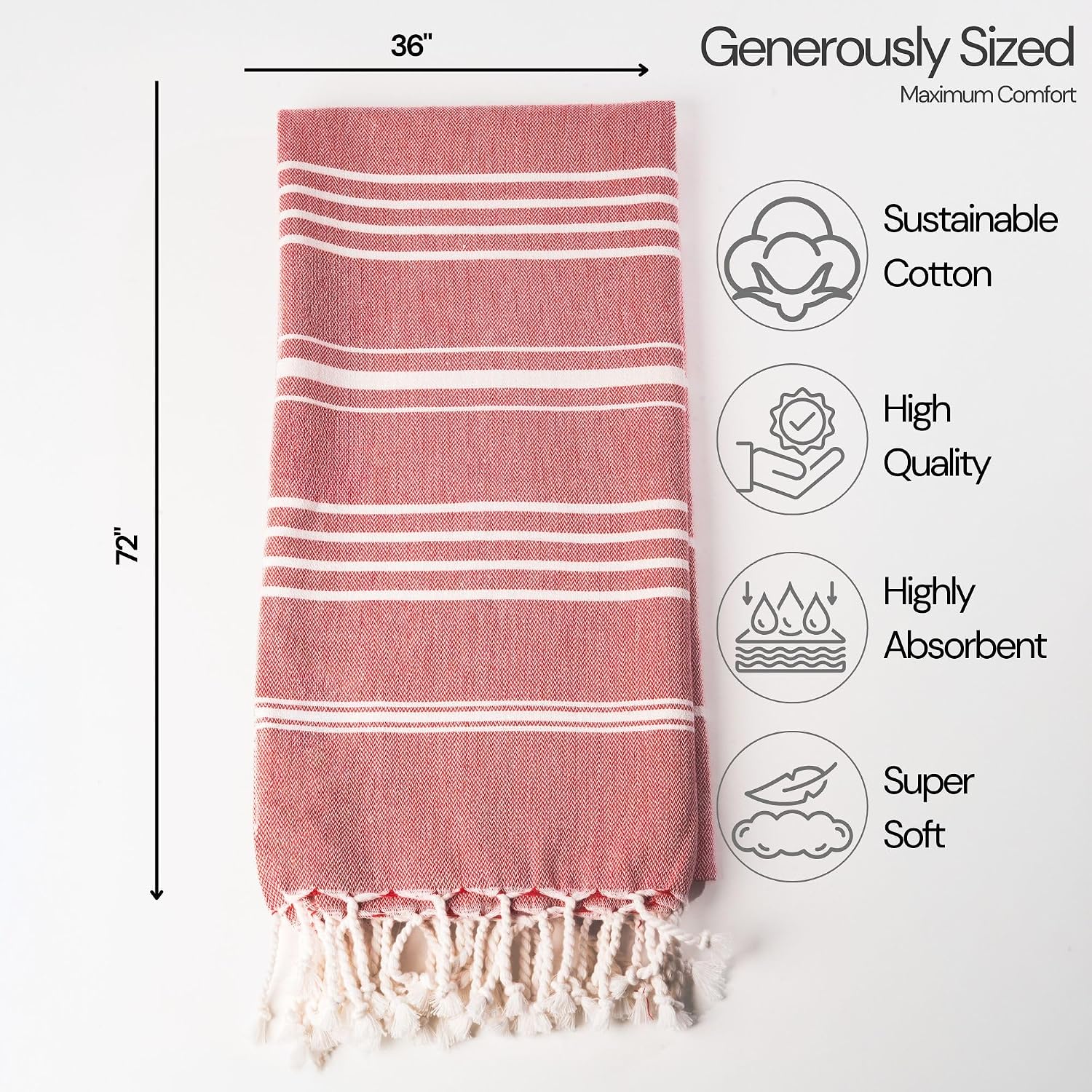 36"x72" 100% Cotton Sateen Weave Turkish Beach Towel 6 Pack (Multicolor) | Salt Earth Cotton Turkish Beach Towel Soft