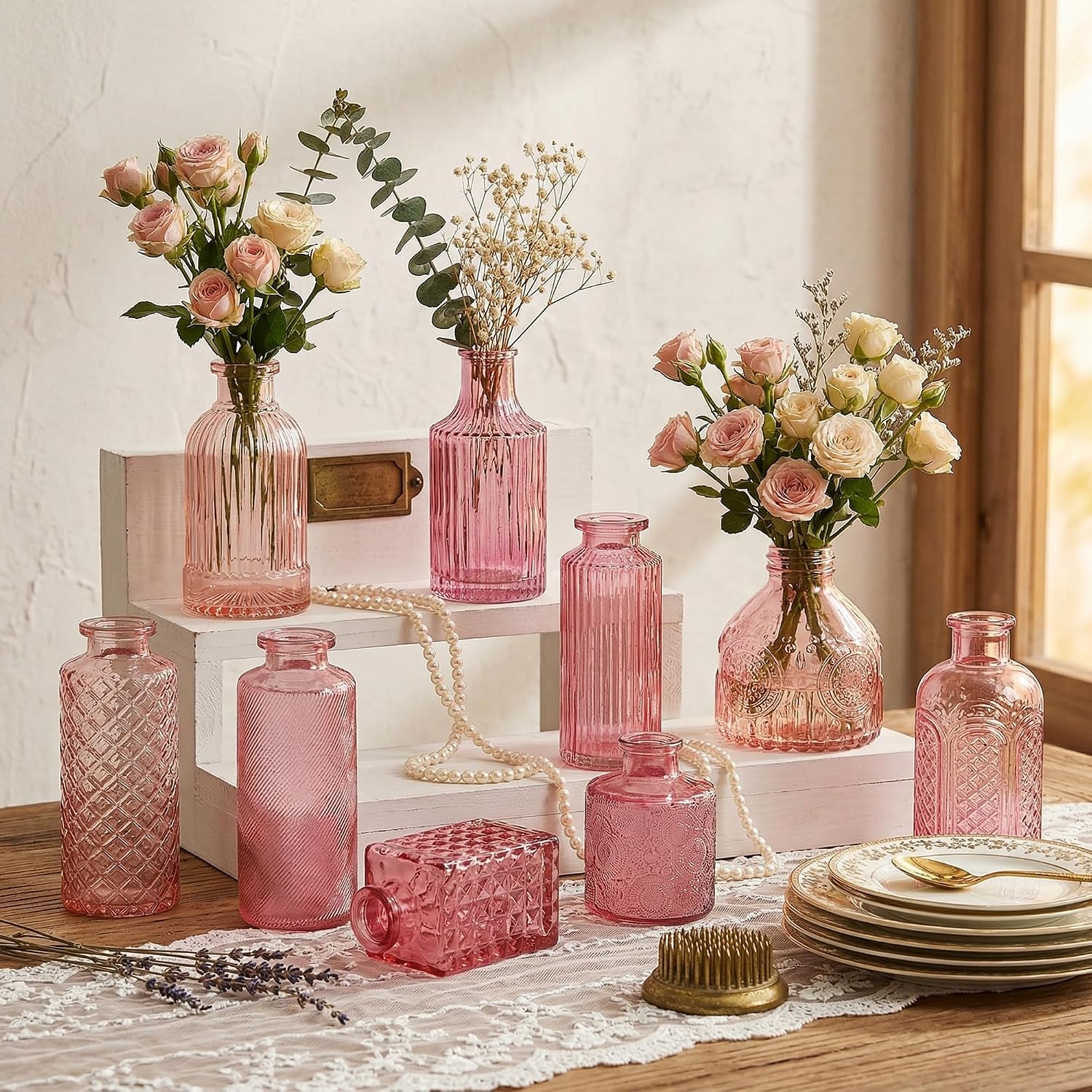 Pink Glass Bud Vases / Pink Series / Set of 30