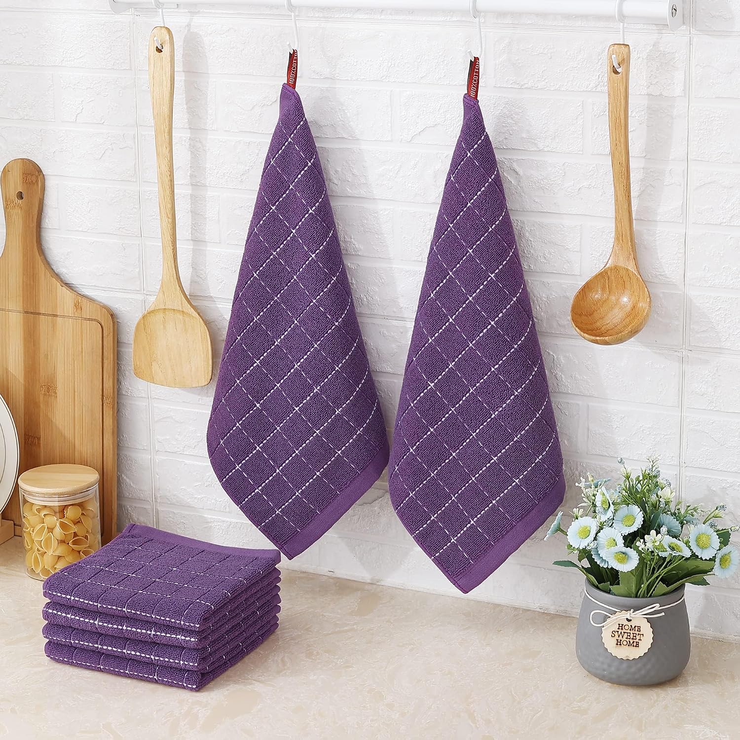 Homaxy 100% Cotton Terry Kitchen Dish Cloths, 12 Pack, Purple | Ultra Soft and Absorbent Dish Towels for Kitchen