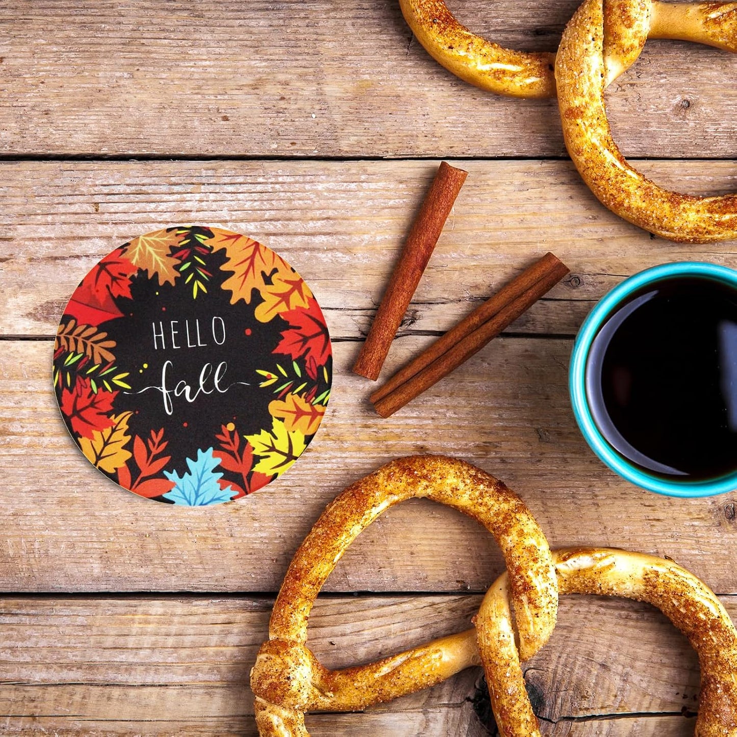 Holder Absorbent Ceramic Coasters for Wooden Table / Fall Colorful / Set of 6