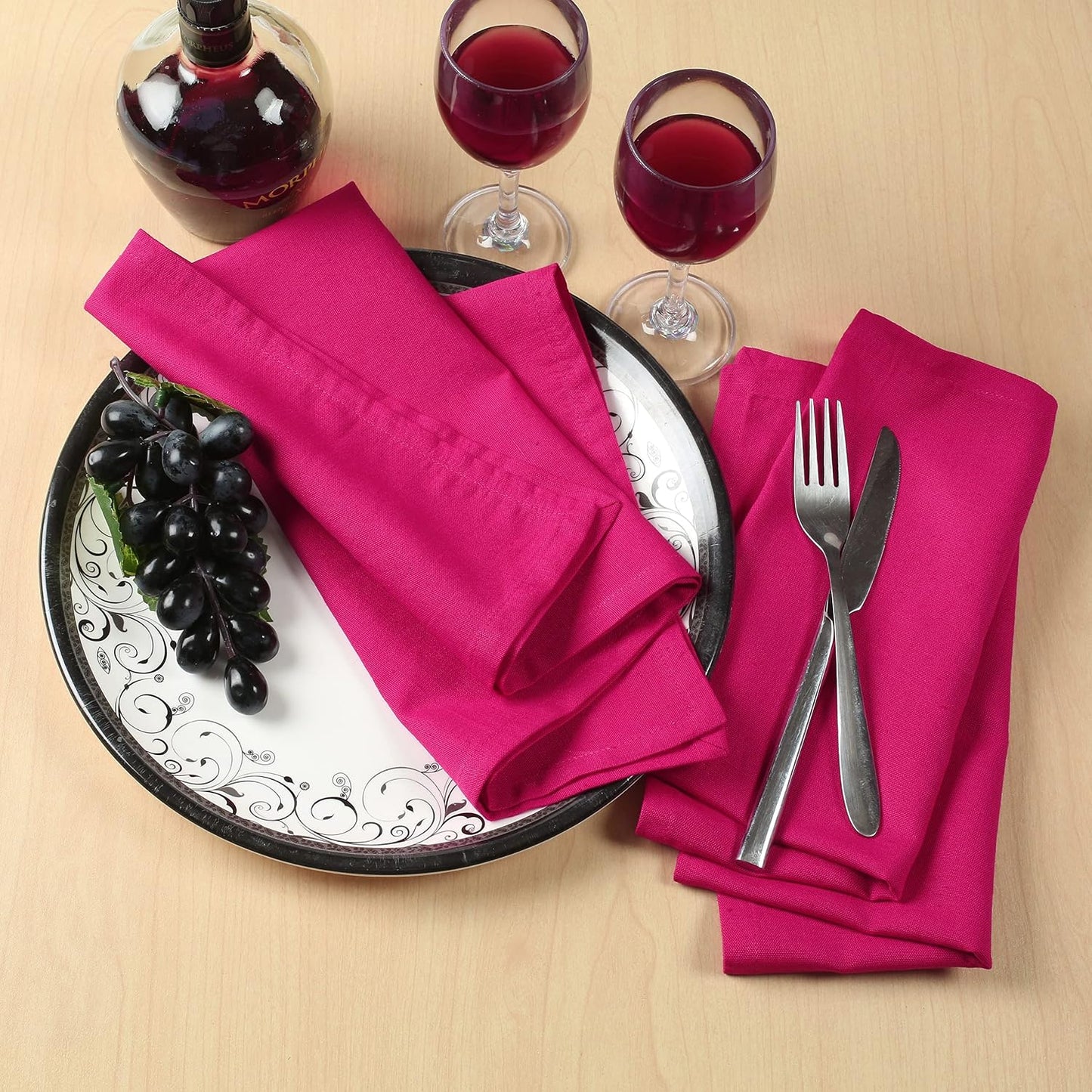 NATURALCRAFT Cloth Napkins Set of 12 Cotton Linen18x18 inch Fuchsia Pink | Washable Reusable Fabric Soft Durable