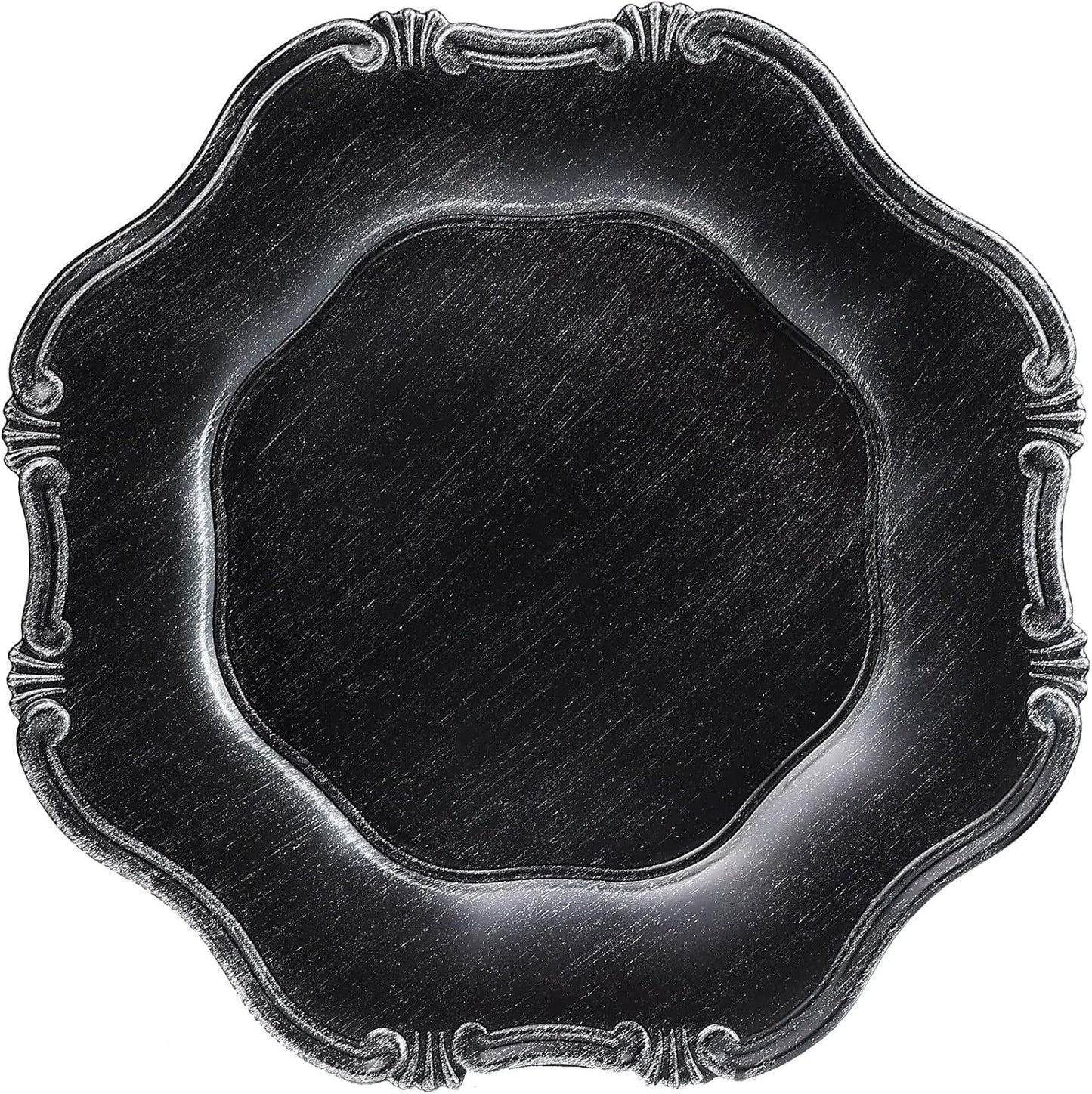 Black Charger Plates Set of 6, Decorative Table Plastic Chargers for Dinner Plates, Party, Wedding, Thanksgiving