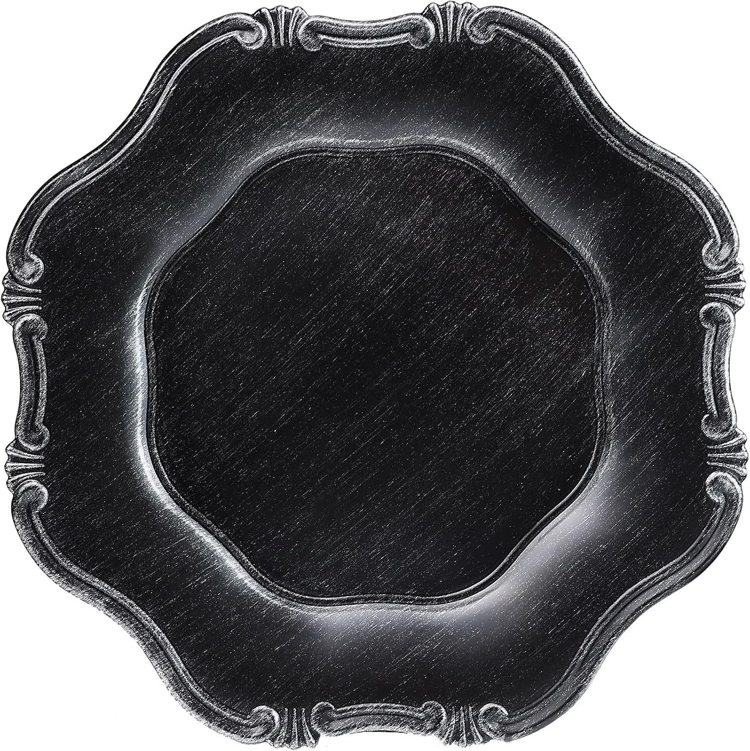 Black Charger Plates Set of 6, Decorative Table Plastic Chargers for Dinner Plates, Party, Wedding, Thanksgiving