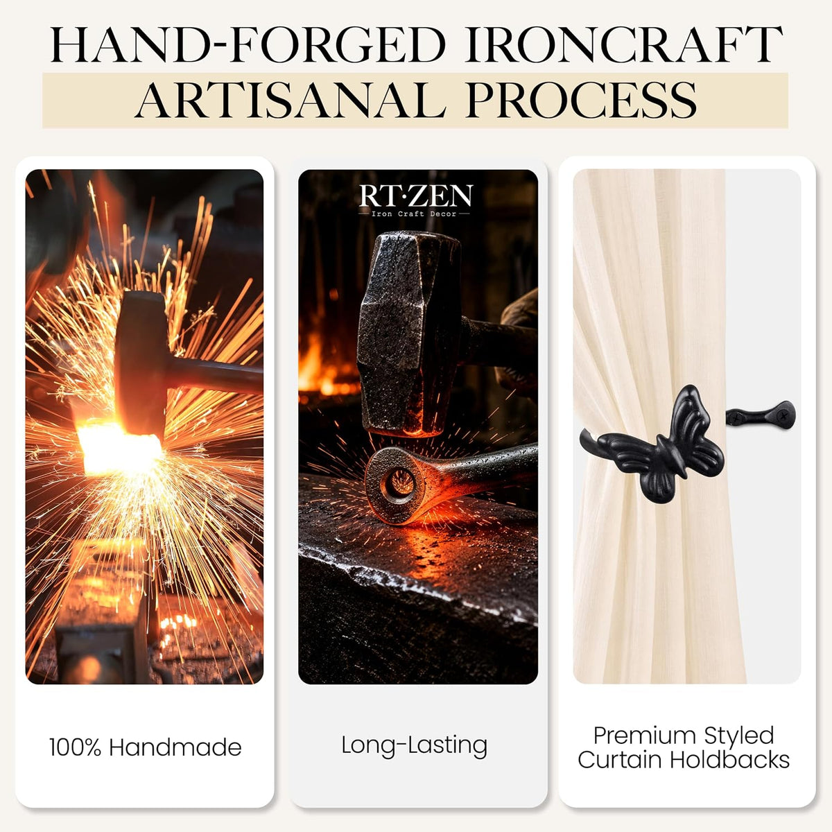 Metal Curtain Tiebacks, Drapery Holders for Wall, 2 Pcs | Farmhouse Wrought Iron Curtain Holdbacks, Ornamental Window