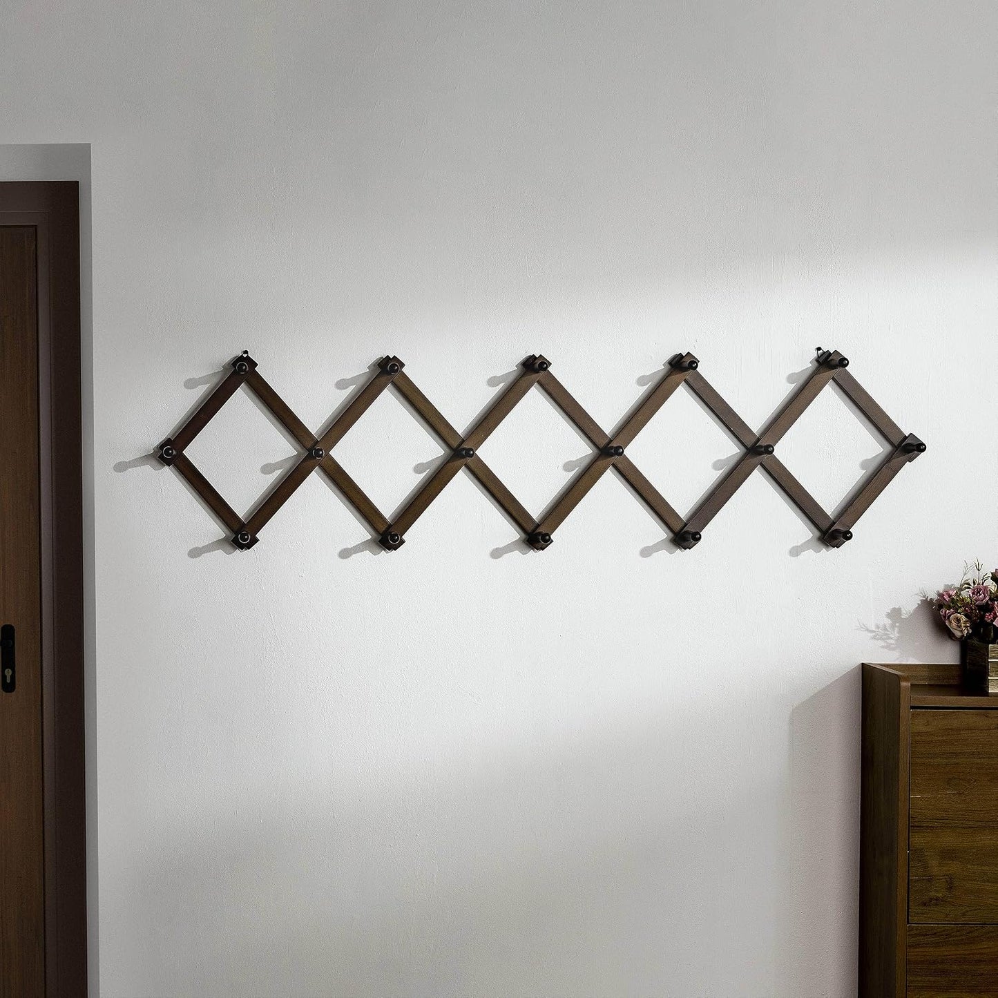 Accordion Wall Hanger:16'' High Wooden Wall Expandable Coat Rack,Hat Rack Holder,Accordion Hook for Baseball