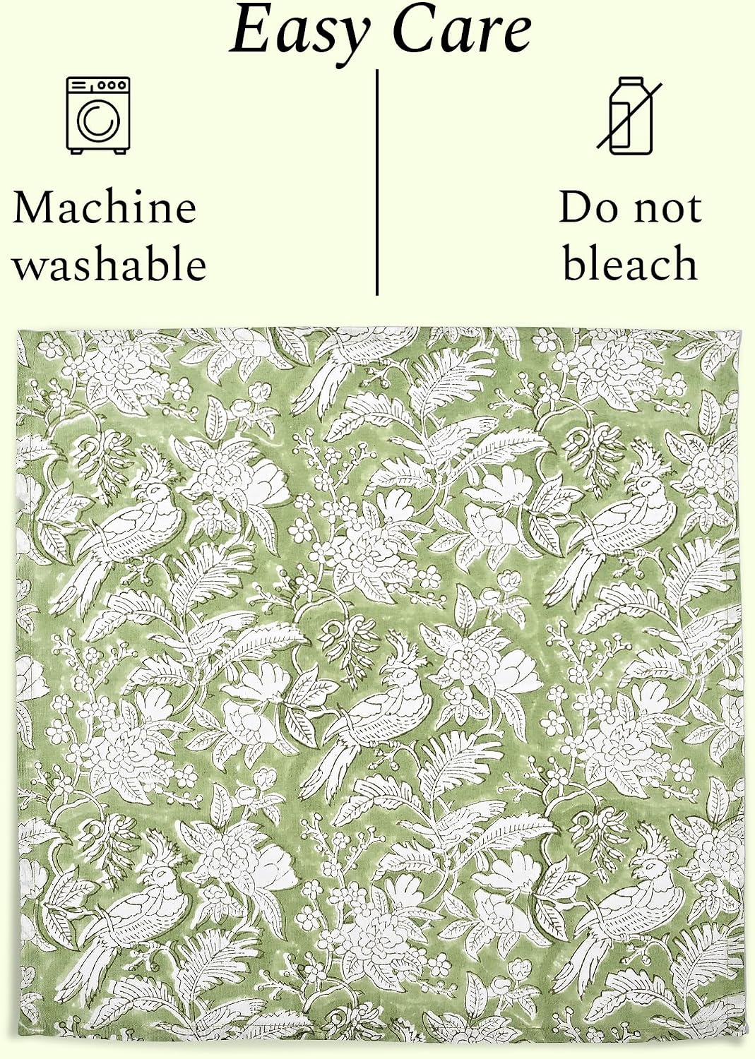 CPC Olive Green Indian Block Print Cotton Cloth Napkins Set of 4, 18x18 Reusable Everyday Napkins, Soft, Absorbent