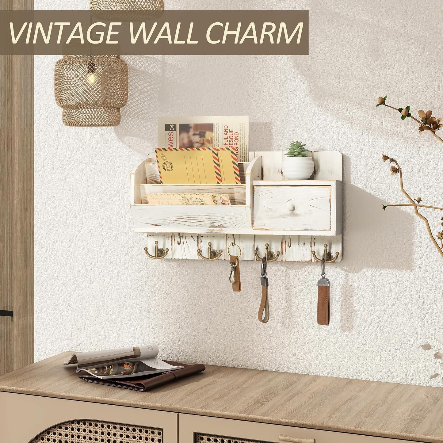 Farmhouse Mail and Key Organizer / Whitewash