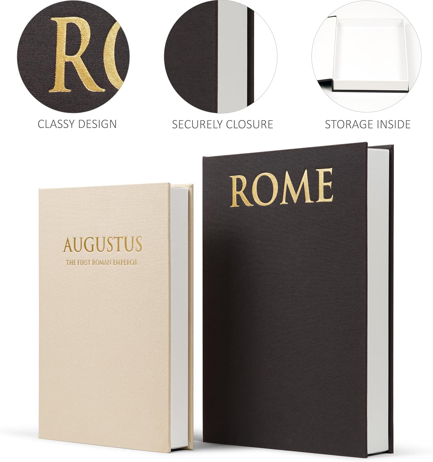 Faux Books for Decoration / Beige and Graphite / Set of 2