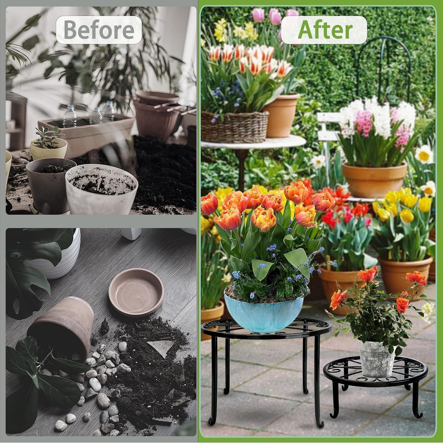 Xgunion Metal Plant Stand 5 Pack Heavy Duty Rustproof Indoor Outdoor | Iron Round Shelf for Flower Pot Planter, Patio &