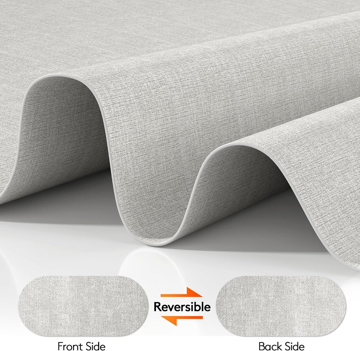 DOLOPL Oval Placemats Set of 6, Gray Faux Leather Place Mats, Large | Large Size 13.8" x 21.6", Reversible, Wipeable &