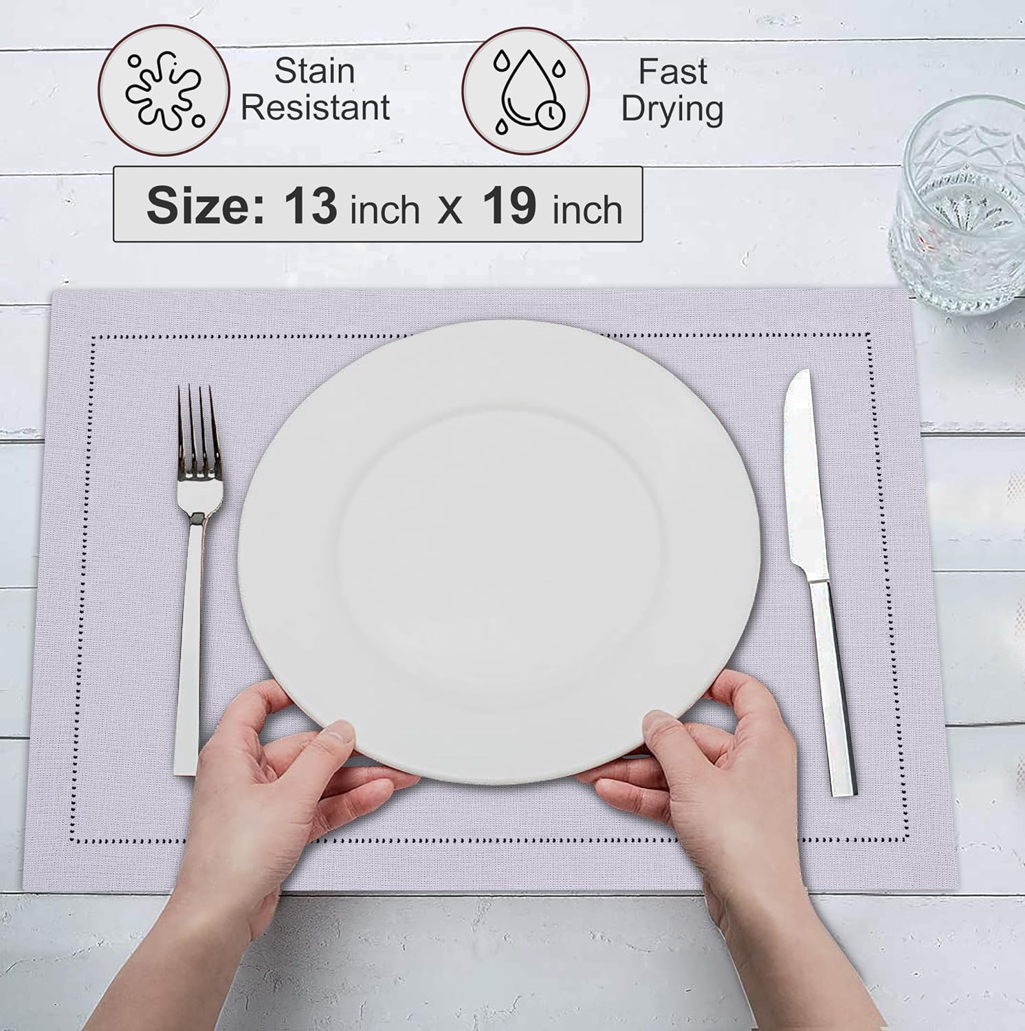 Ruvanti Placemats Set of 6, Linen Cotton Blend Place Mats, Lavender Grey | Heat, Stain resistant, Washable, Non-Slip