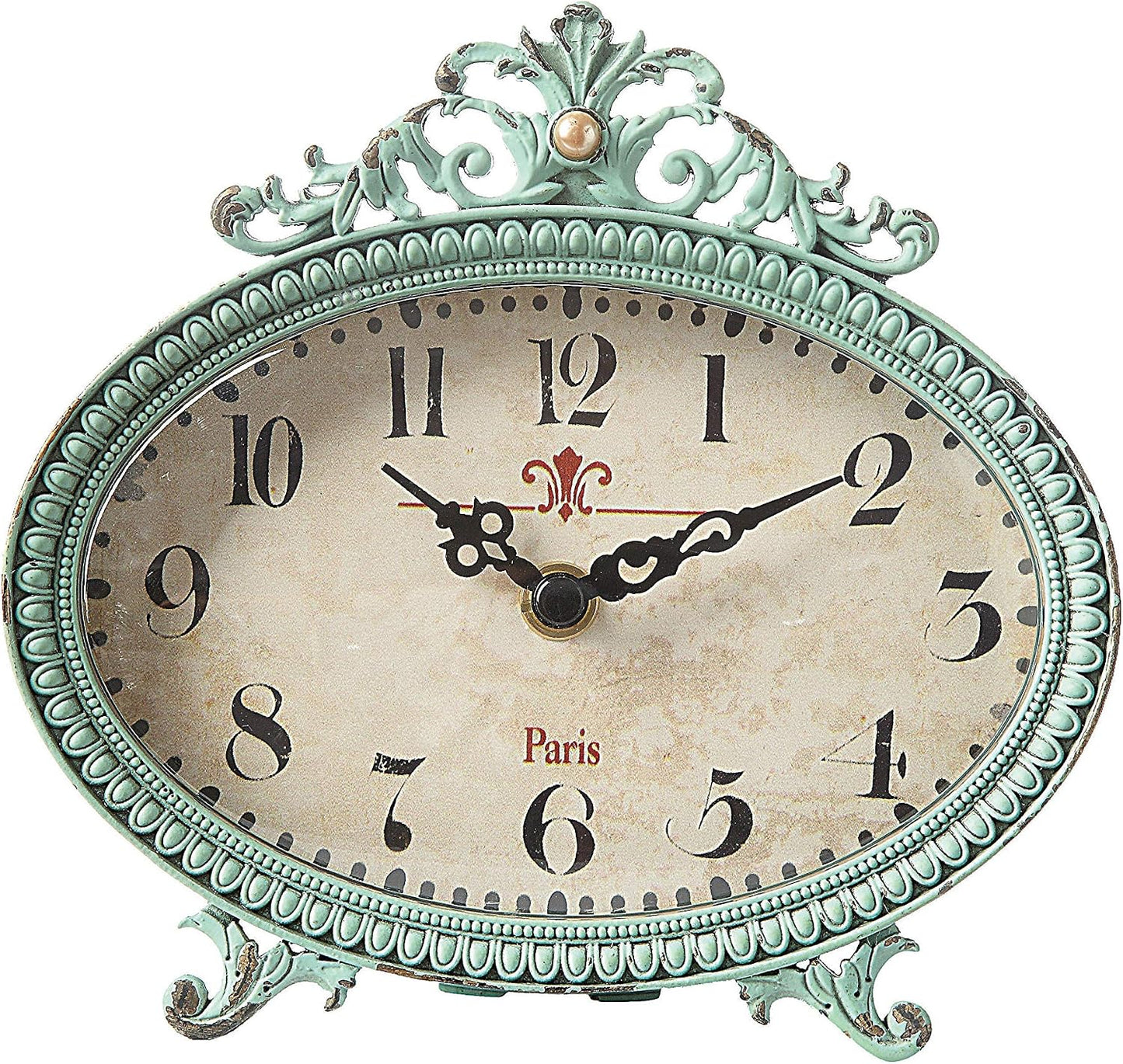 Creative Co-Op Green Antiqued Pewter Mantel Clock