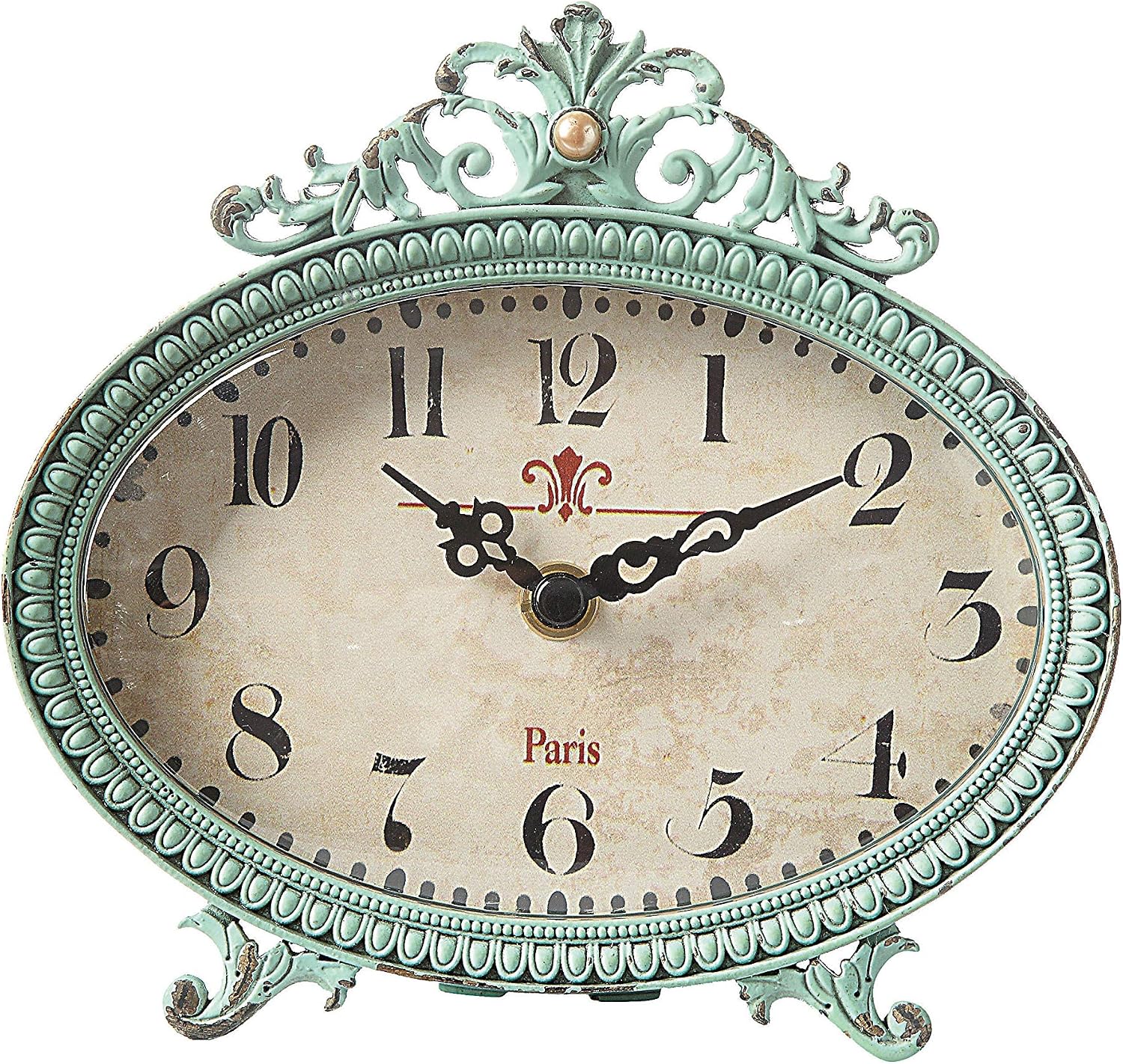 Creative Co-Op Green Antiqued Pewter Mantel Clock
