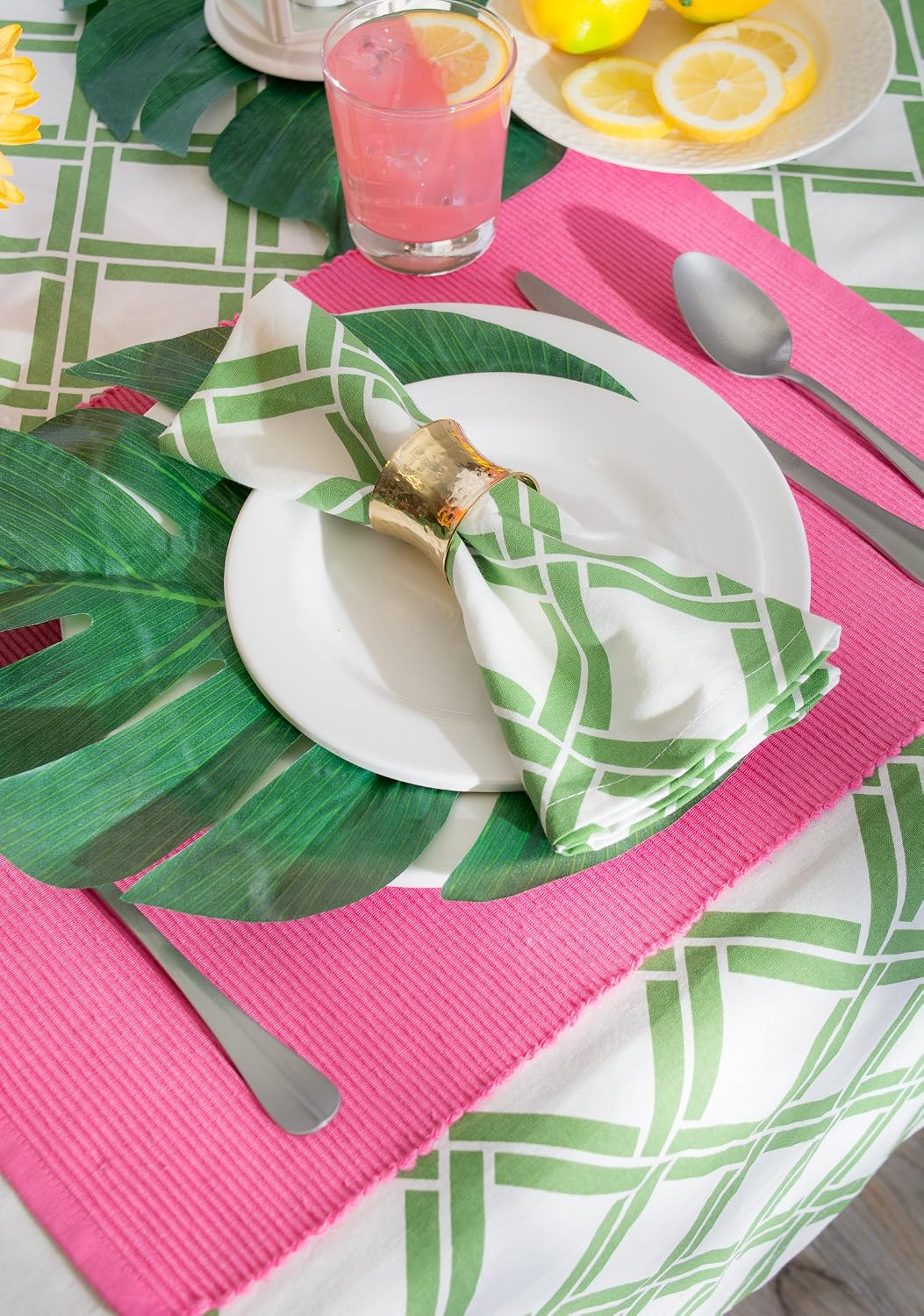 DII Basic Everyday Ribbed Tabletop 100% Cotton, Placemat Set, 13x19, Flamingo, 6 Piece