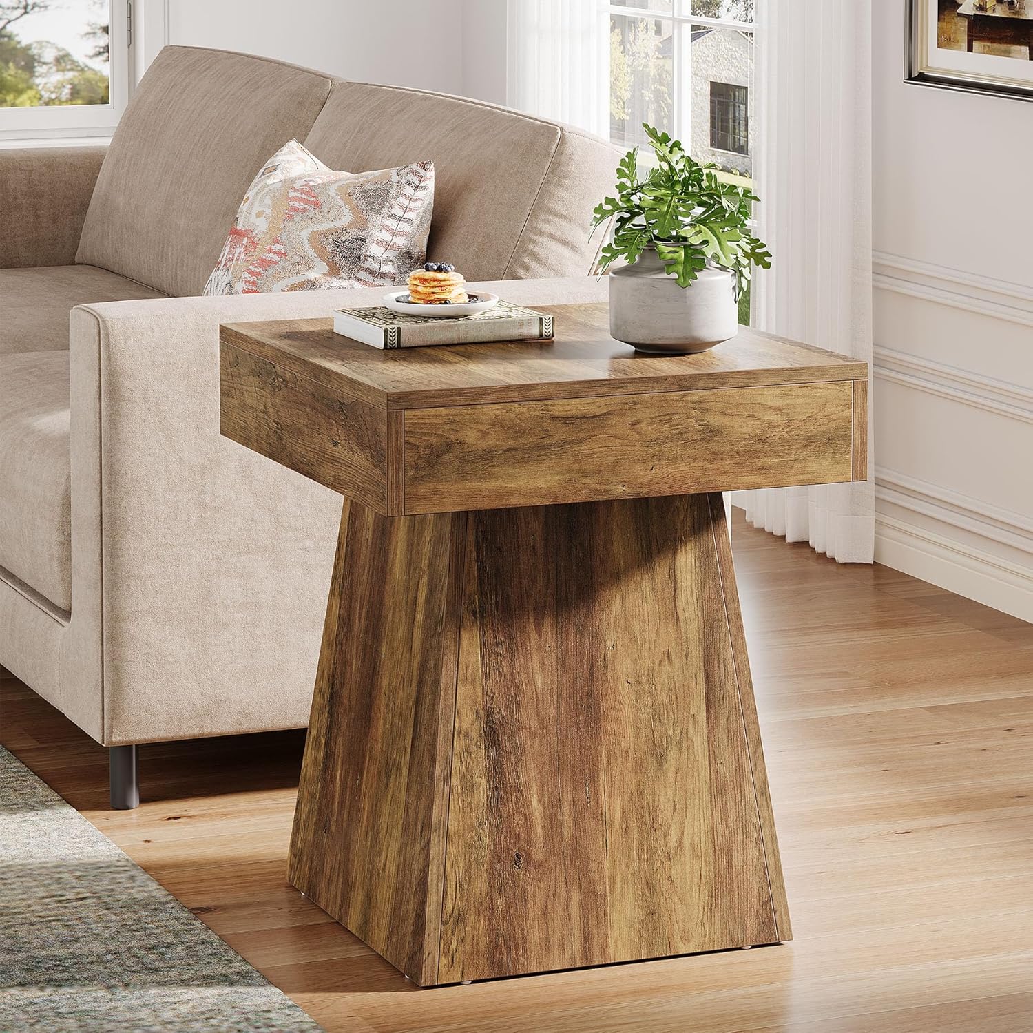 Rustic Square Side Table / Brown