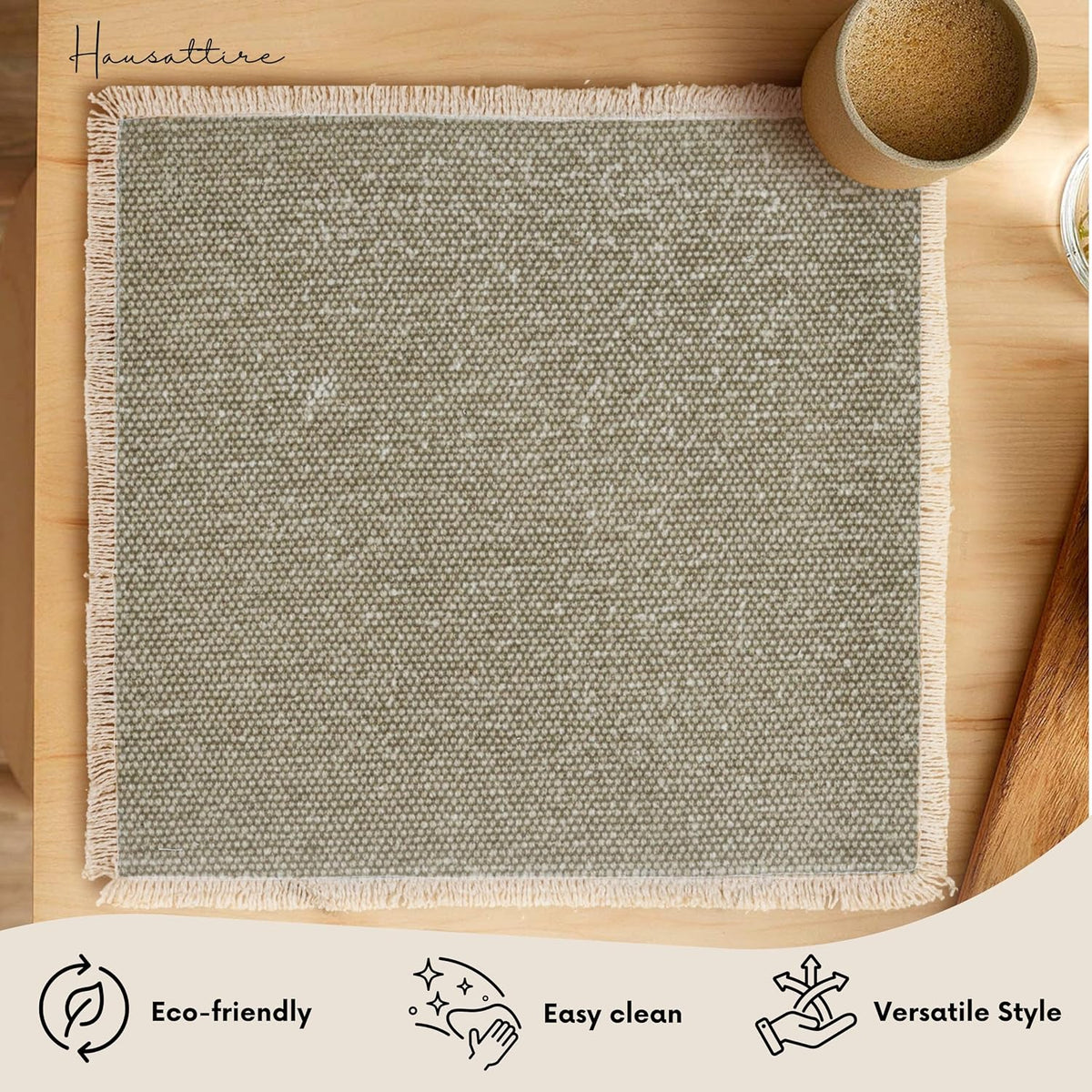 Hausattire Cotton Frayed Placemats Set of 6 Dining Table 14x14 Inch | Rustic Farmhouse Boho Washable Easter Placemat