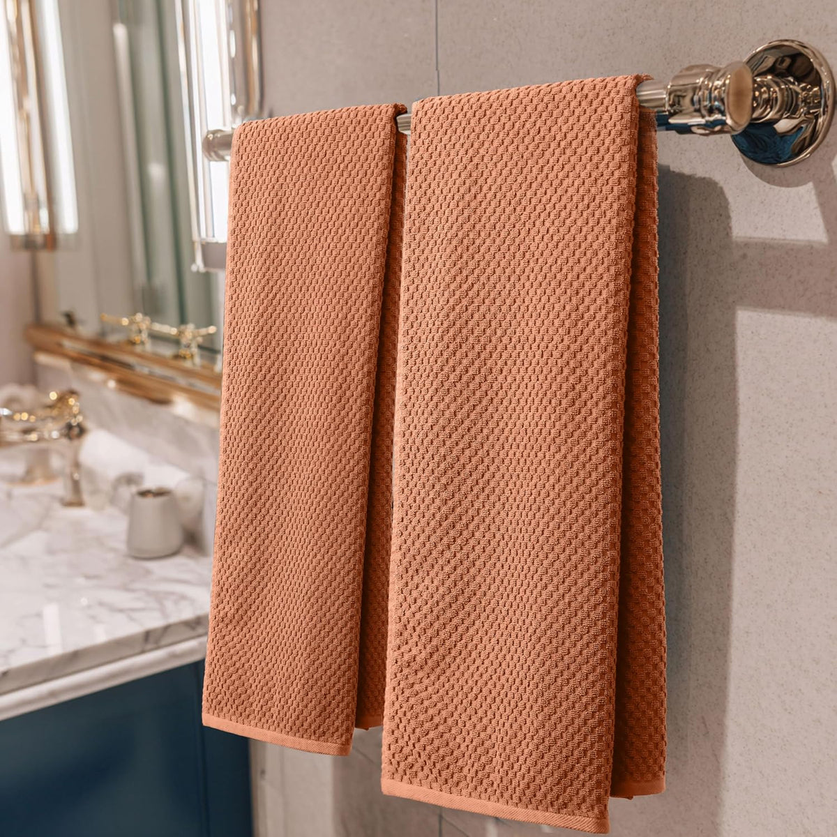 COTTON CRAFT Euro Spa Waffle Weave Bath Towels - Set of 4 Mocha Towels | Pure 100% Ringspun Cotton Oversized Luxurious