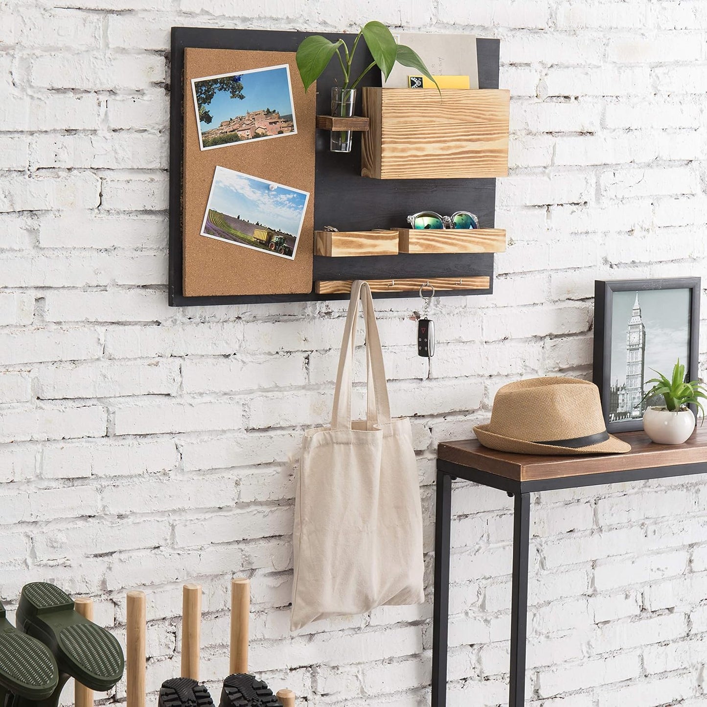 Wall Mounted Dual Tone Solid Wood Entryway Organizer / 25 x 19
