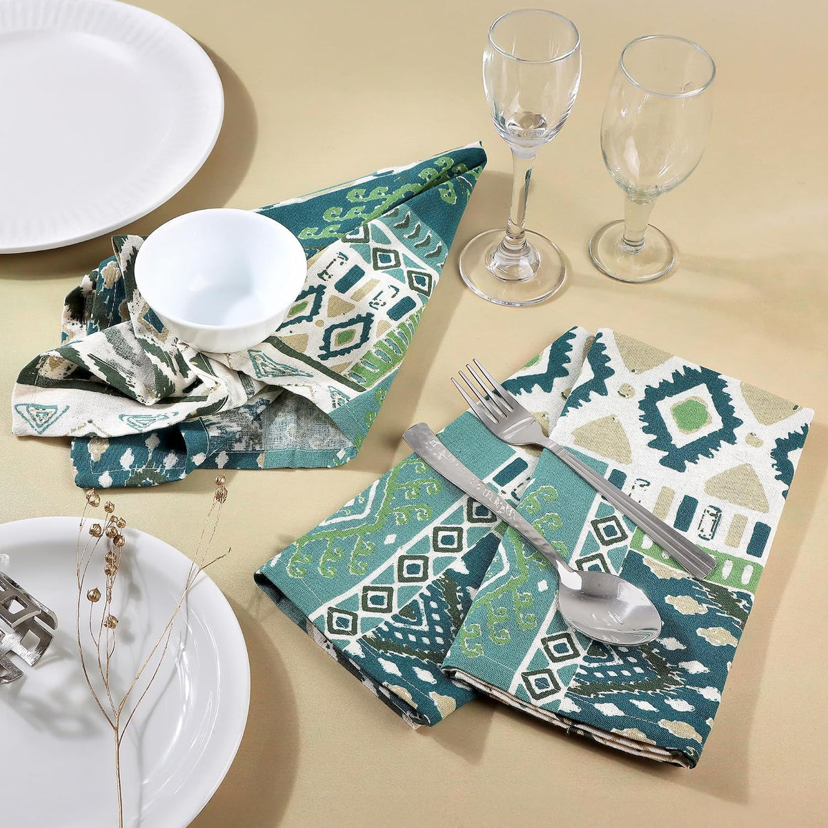 FINGERCRAFT Cloth Napkins Set of 12 Cotton Linen, 20x20 Inch, Free Spirit | Mitered corner, washable, soft, absorbent