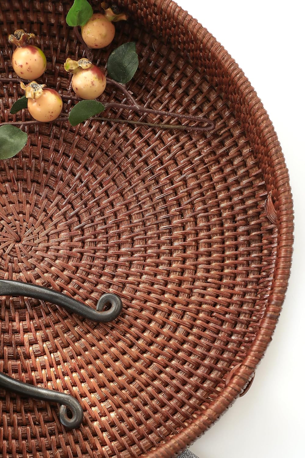 11.8" Hand-Woven Round Rattan Serving Tray Decorative Wicker Trays / Medium / Brown