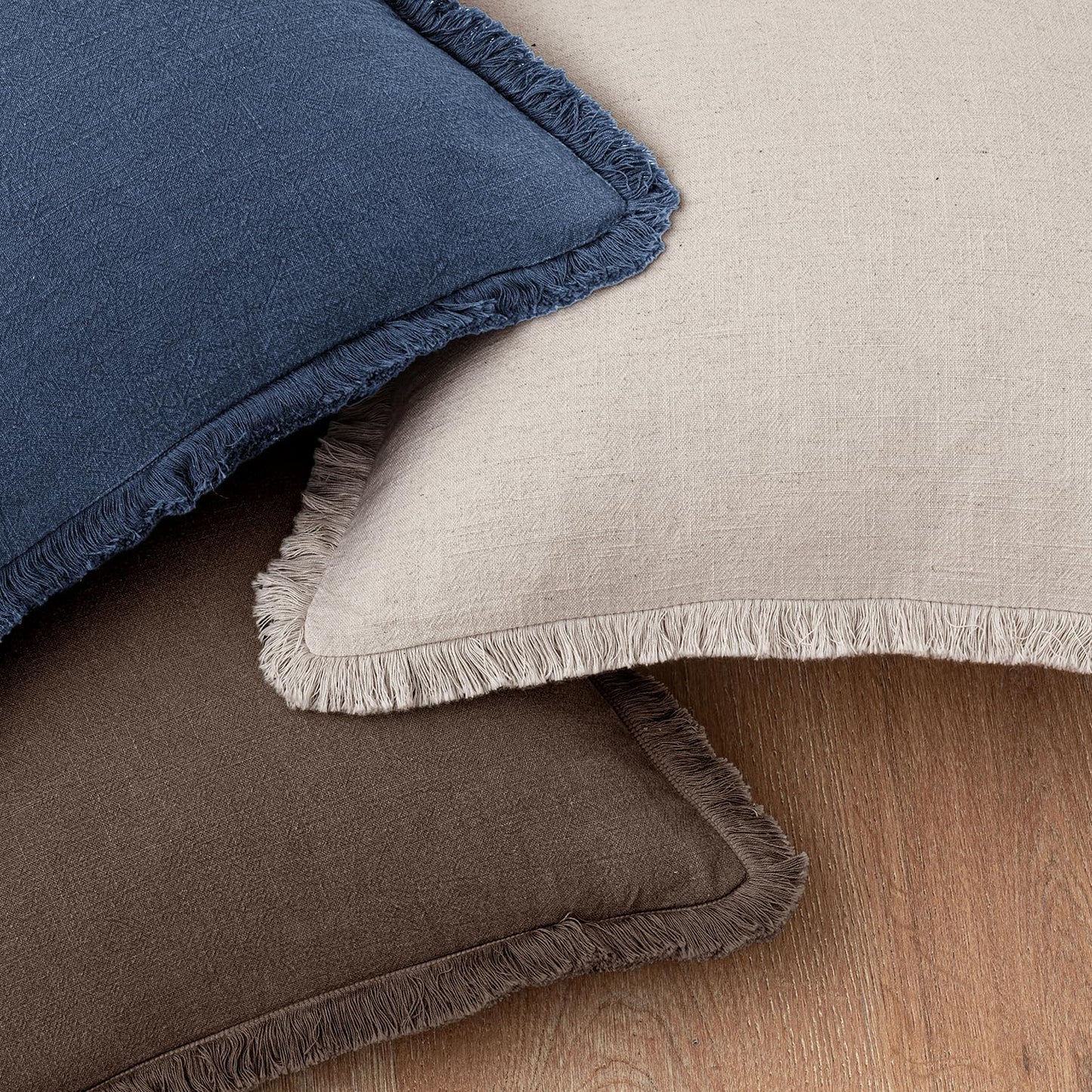 Decorative Linen Fringe Throw Pillow Covers Boho Accent / 20 x 20 / Reddish Brown / Set of 2