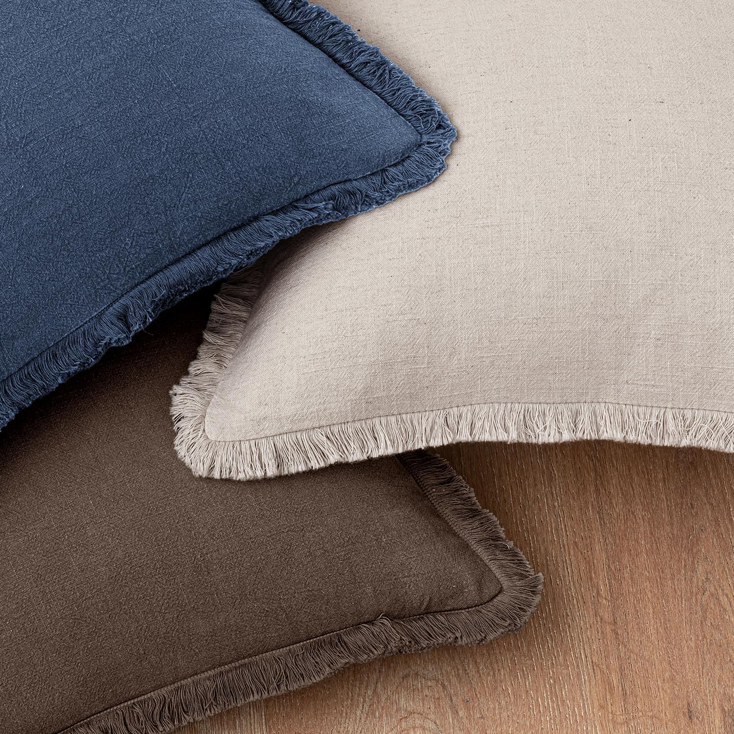 Decorative Linen Fringe Throw Pillow Covers Boho Accent / 20 x 20 / Reddish Brown / Set of 2