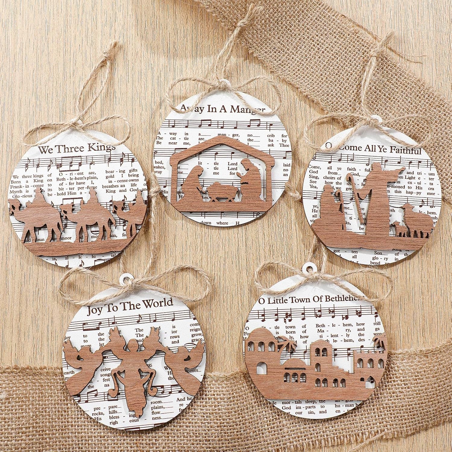 Lineshading 4 Pcs Nativity Christmas Wooden Block Signs Farmhouse Decor