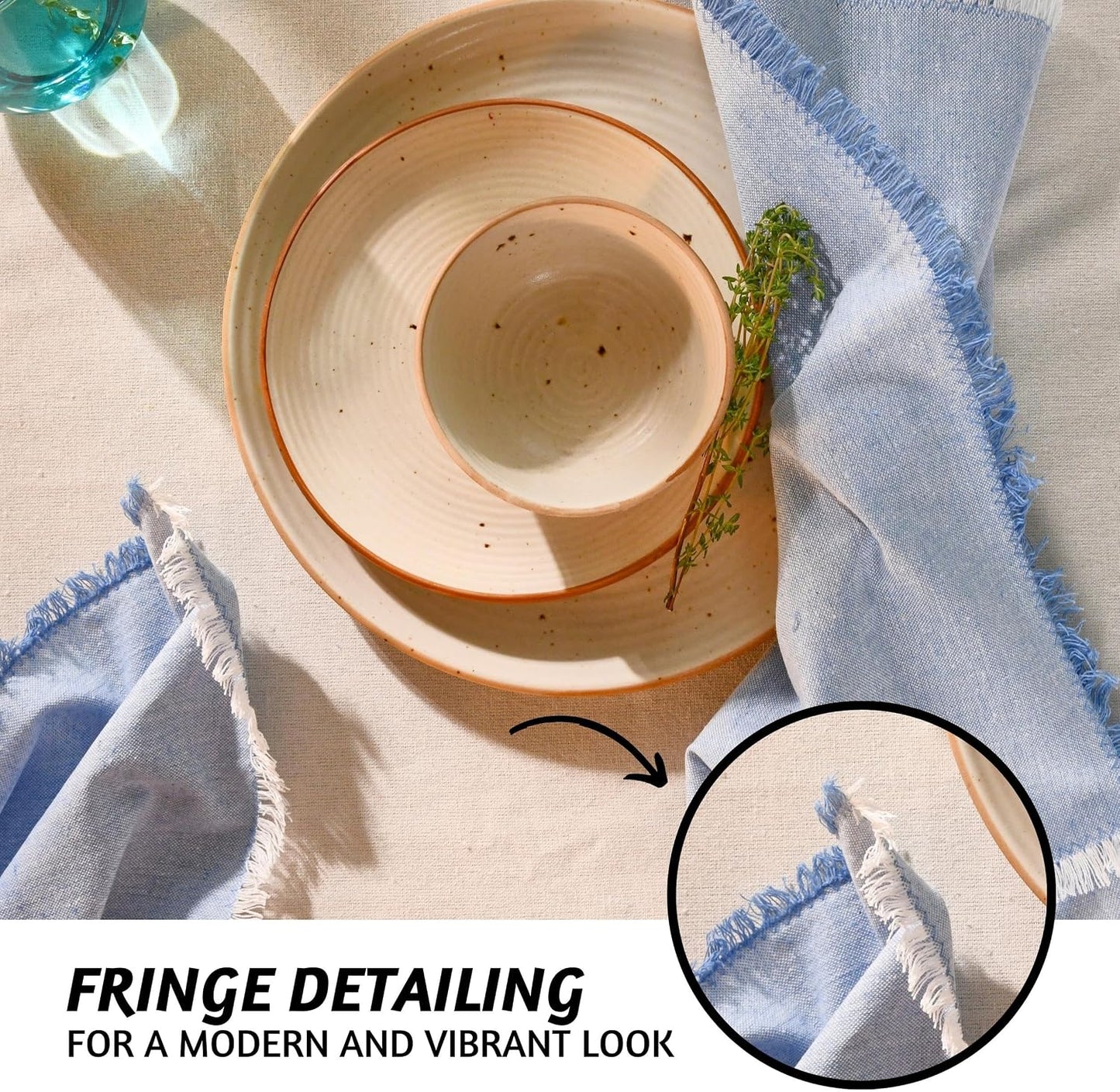Folkulture Cloth Napkins, Set of 12, Fringe Blue (18x18 Inch) | 100% Cotton, Decorative, Machine Washable, Soft