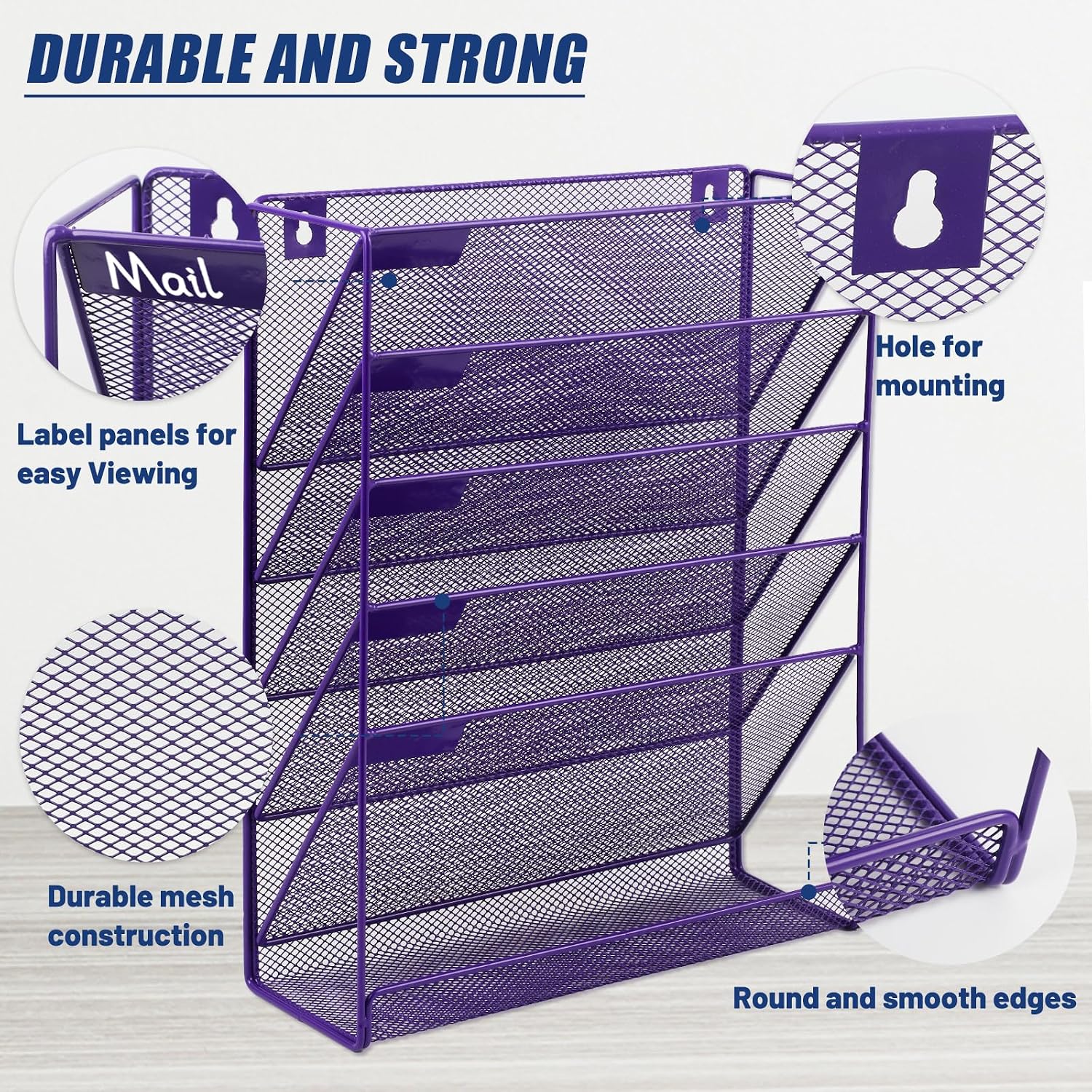 Desk File Organizer Mesh 6-Tier, Hanging Wall Mount Document Organization Stand, Desktop Vertical Mail Paper Folder