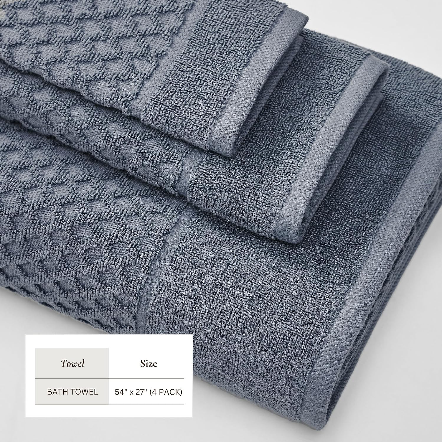 Great Bay Home Bath Towels - 100% Cotton 4 Pack 54x27 Bath Towel Set - Absorbent, Durable, Quick-Dry Towels for