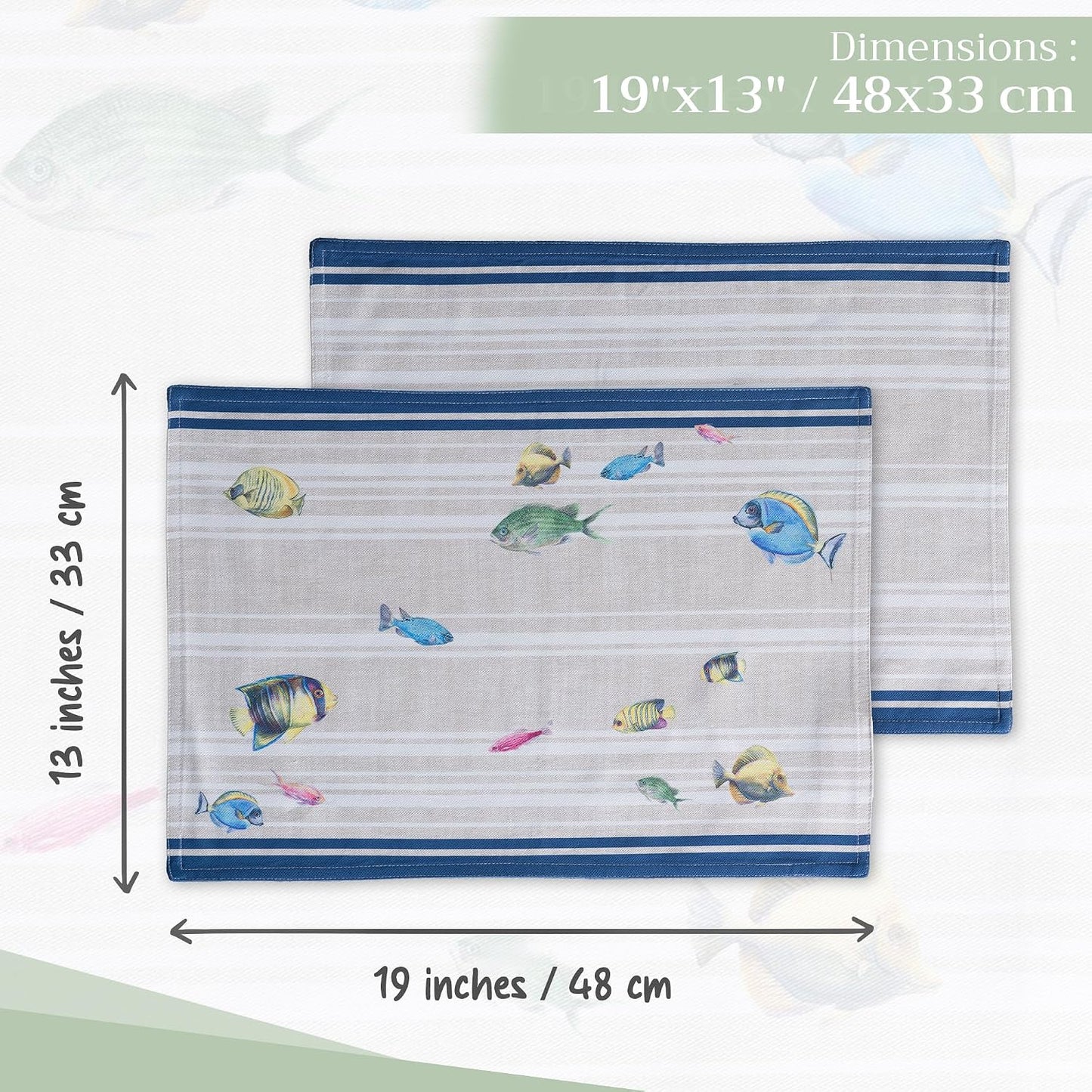Maison d' Hermine Placemats Set of 4 Reusable 100% Cotton (13"x19") | Cloth Place Mats Washable Table Mats for Kitchen