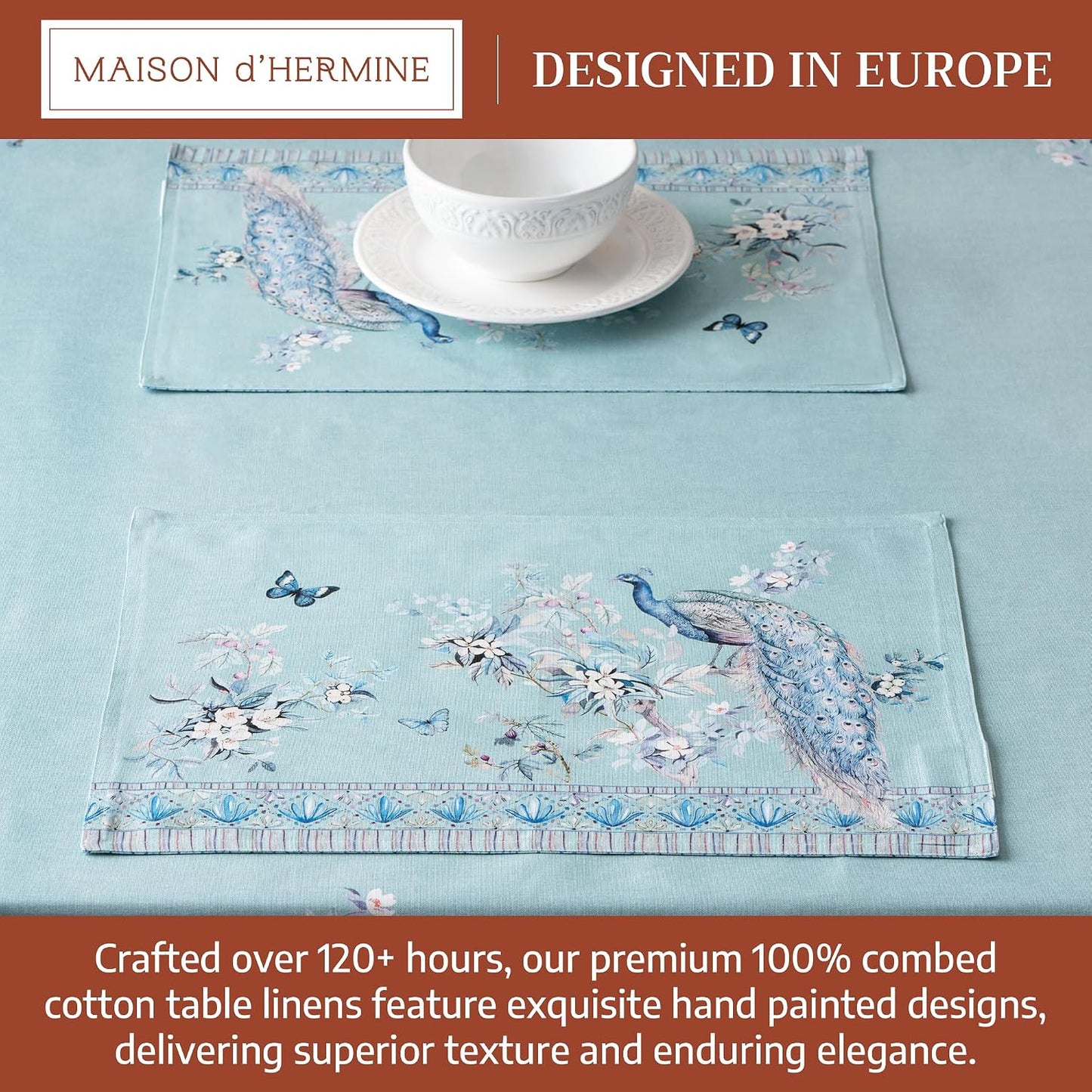 Maison d' Hermine Placemats Set of 4 Reusable 100% Combed Cotton (13"x19") | Cloth Place Mats Washable Table Mats for