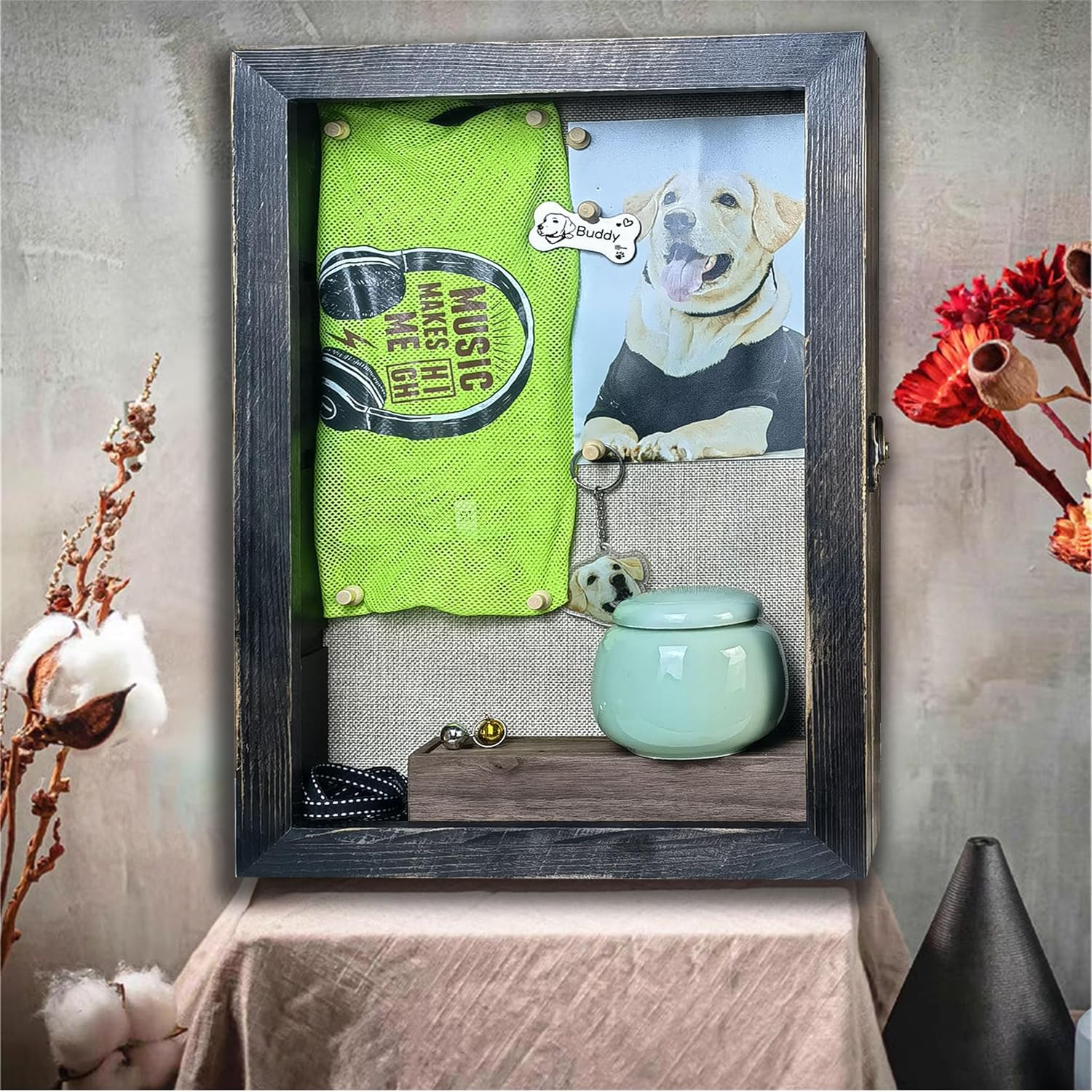Black 11x16 Large Shadow Box Frame Deep Shadow Box with Shelves Pet Memorial Shadow Box Display Case with Linen Back