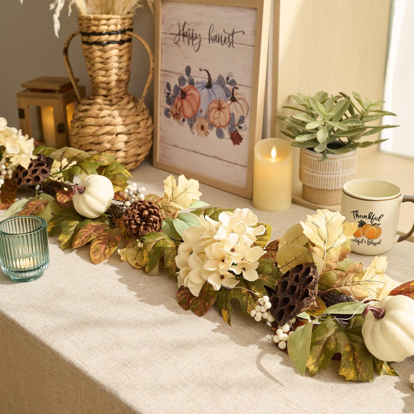 Artificial Fall Autumn Harvest Garland for Mantel / 6 ft