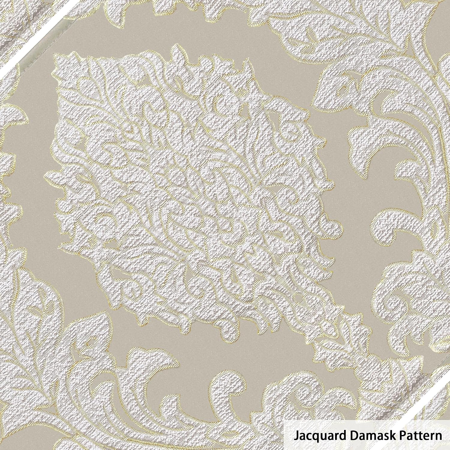 Loom and Mill Luxury Damask Jacquard Placemats Set of 6, Beige, 12x18 in | Non-Slip Table Place Mats for Home Kitchen