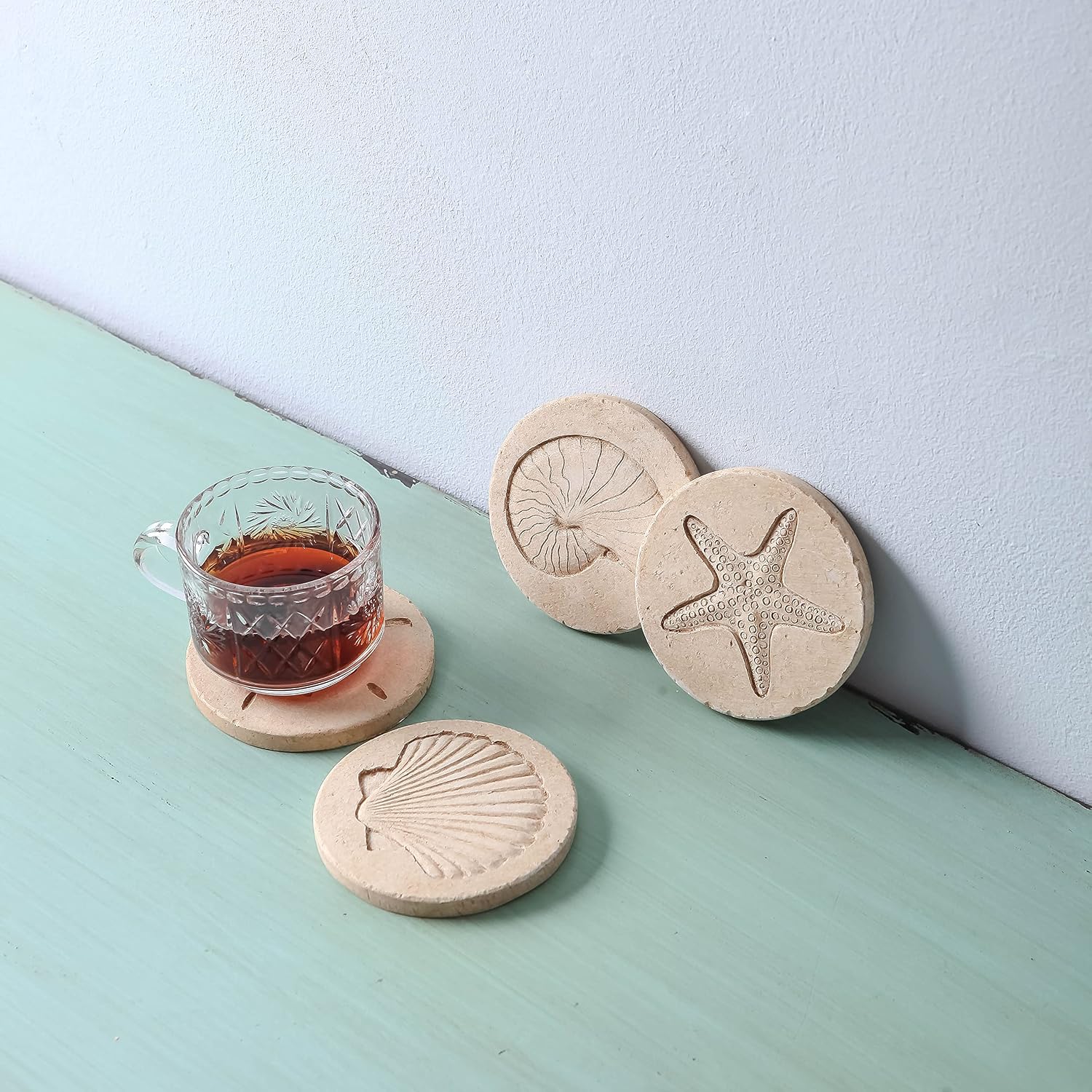 Nautical Outdoor Coasters / Seashell / Set of 4