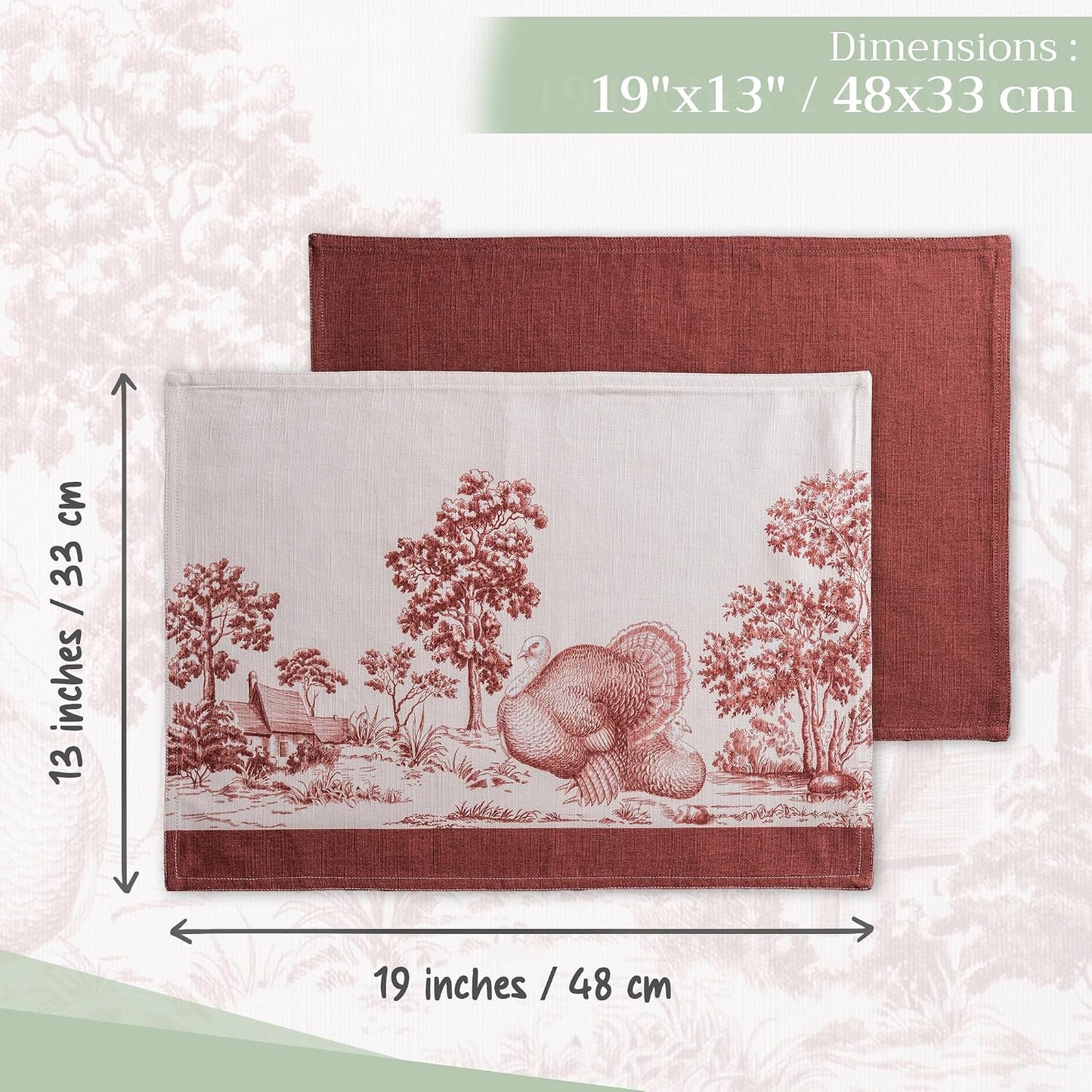 Maison d' Hermine Placemats Set of 4 Reusable 100% Cotton (13"x19") | Cloth Place Mats Washable Table Mats for Kitchen