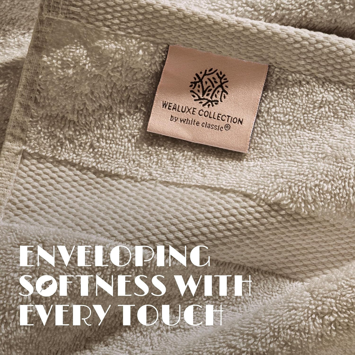 White Classic Wealuxe Taupe Bath Towels 24x50 Inch, Cotton Towel Set for Bathroom, Hotel, Gym, Spa, Soft Extra